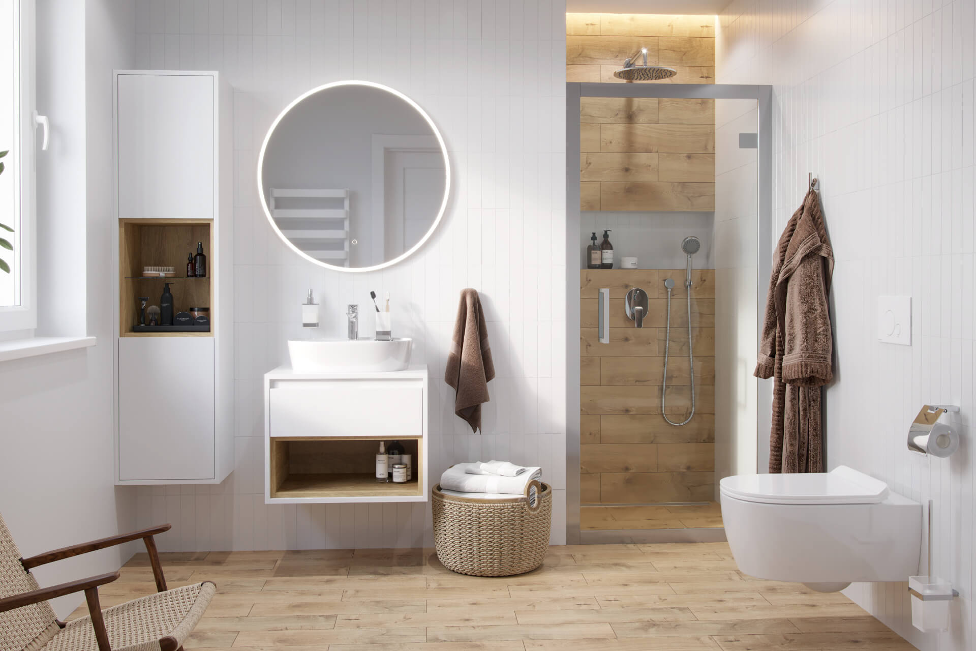 Lumiro lustro łazienkowe 80 cm okrągłe oświetlenie LED mata grzewcza, rama akrylowa