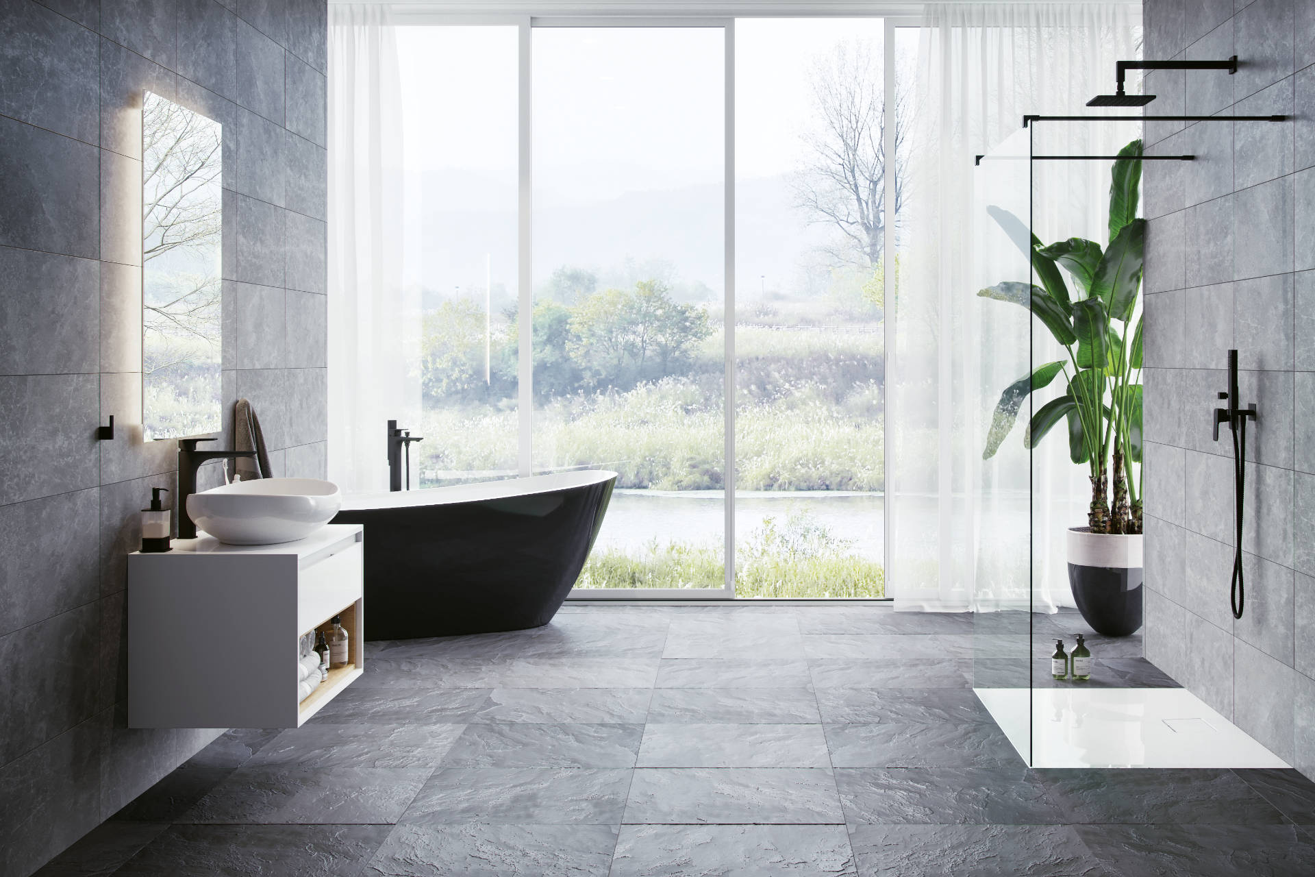 Tuto szafka wisząca pod umywalkę nablatową z szufladą Excellent bateria wysoka Keria czarna