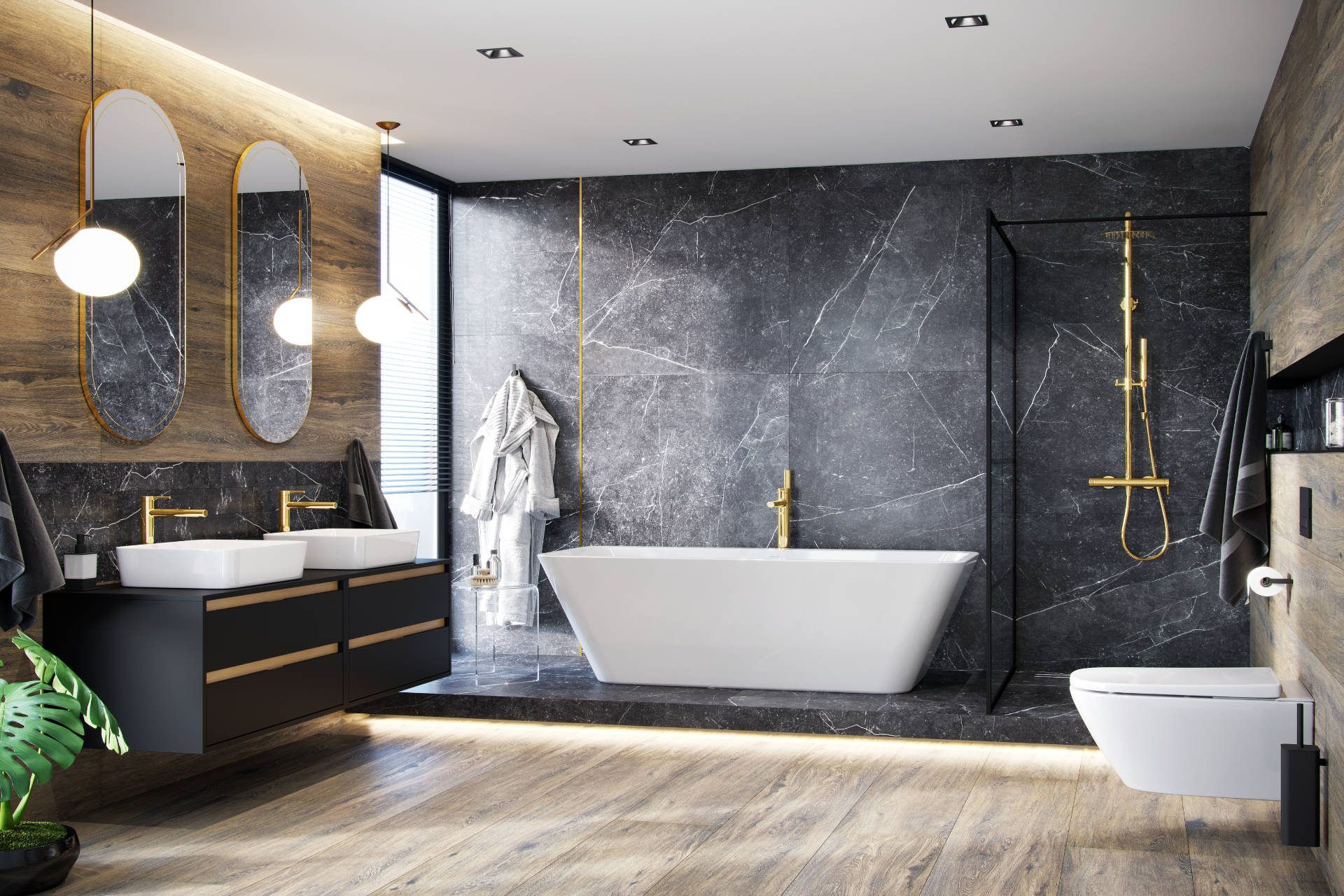 Tuto szafka wisząca pod umyalkę nablatową z szafkami Excellent złote dodatki