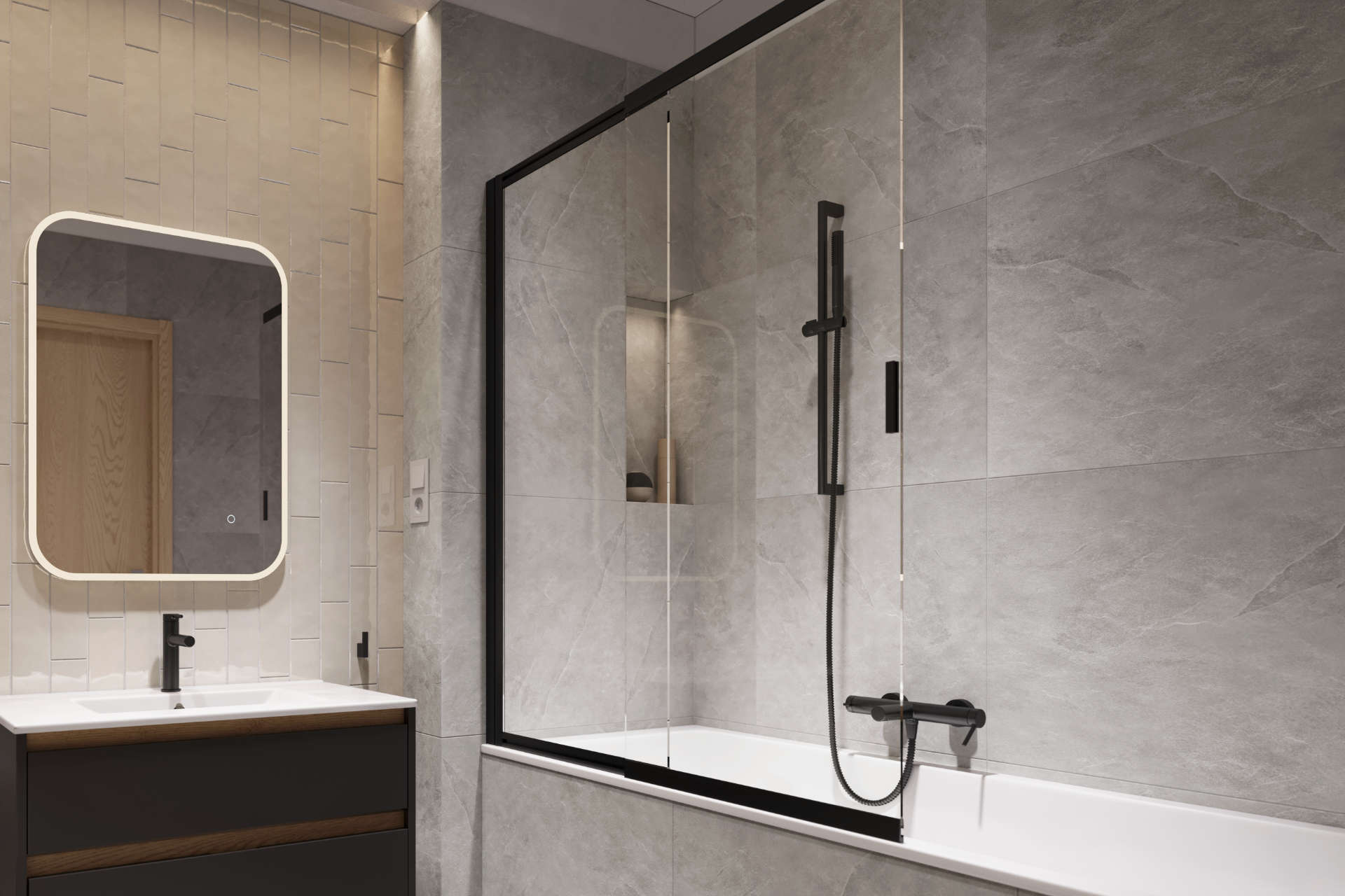 Drążek prysznicowy z uchwytem na słuchawkę prysznicową, 70 cm, czarny mat