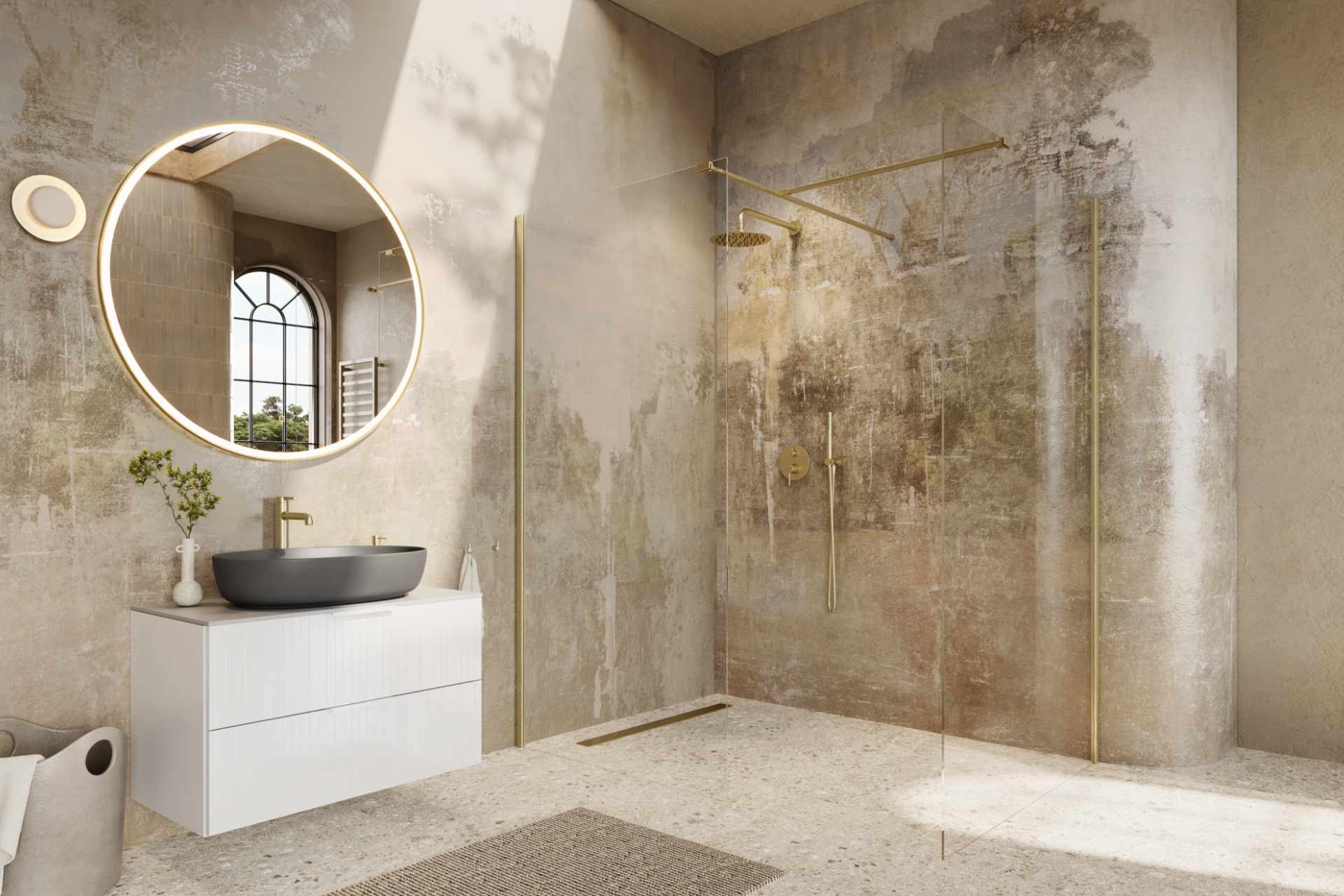 PI zestaw prysznicowo-wannowy podtynkowy 2 funkcyjny z deszczownicą 25 cm, złoty szczotkowany