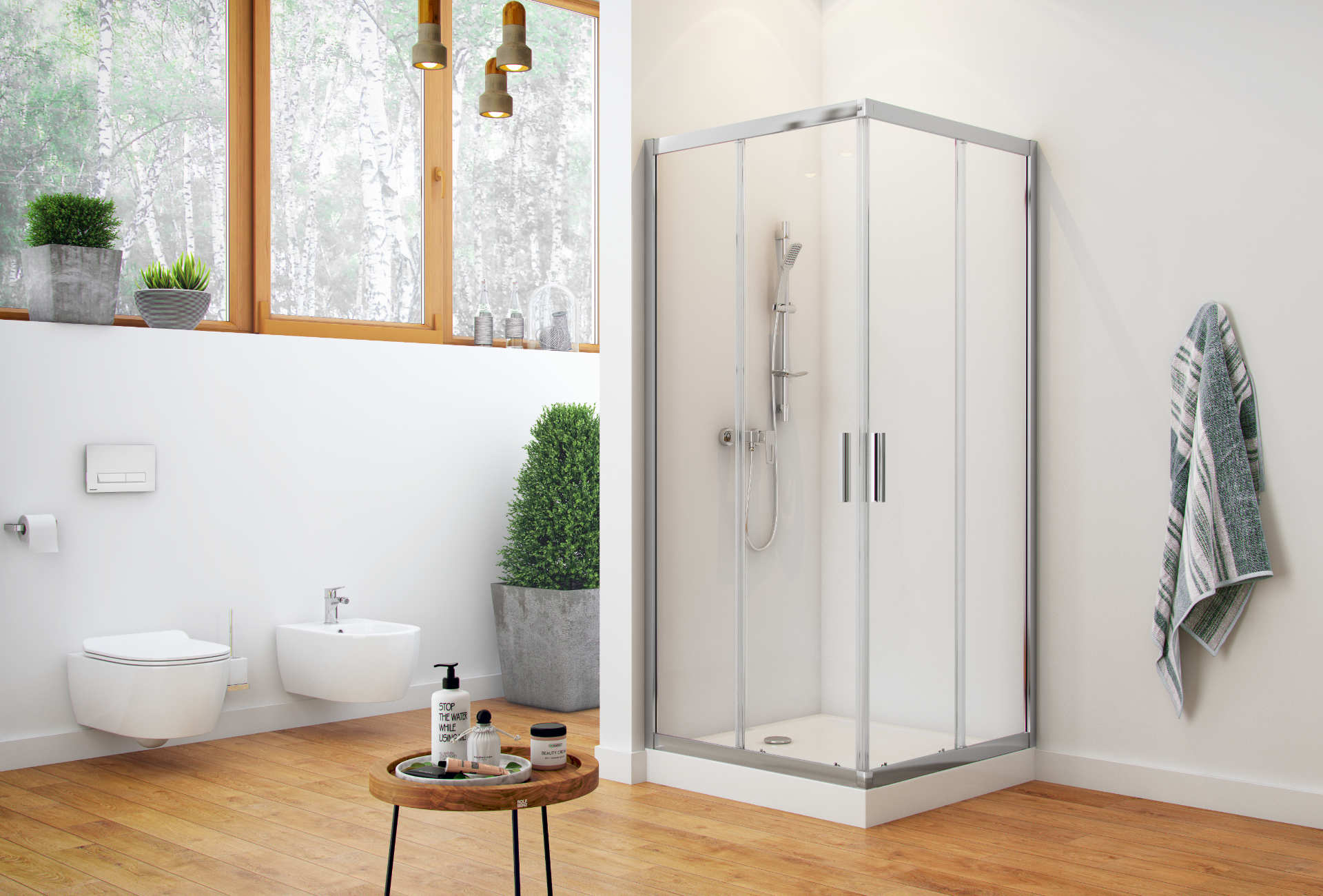 Seria 201 kabina kwadratowa 90x90 cm drzwi przesuwne, powłoka Clean Control, chrom