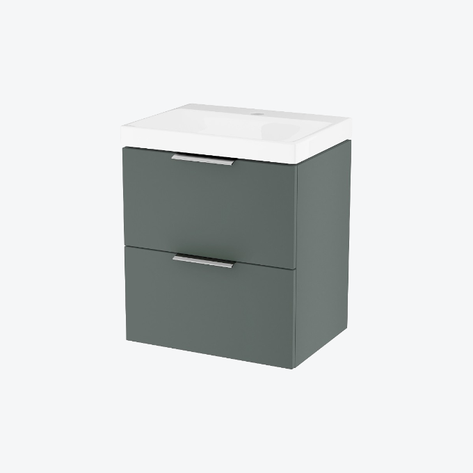 Blanko szafka 49 cm, szałwiowy mat z umywalką z otworem na baterię, uchwyt chrom