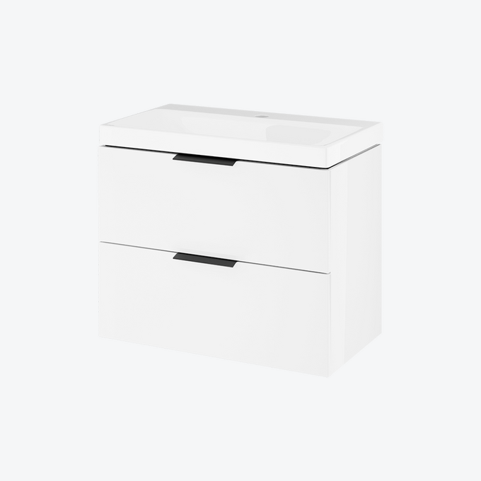 Blanko szafka 64 cm biały połysk z umywalką z otworem na baterię, uchwyt czarny