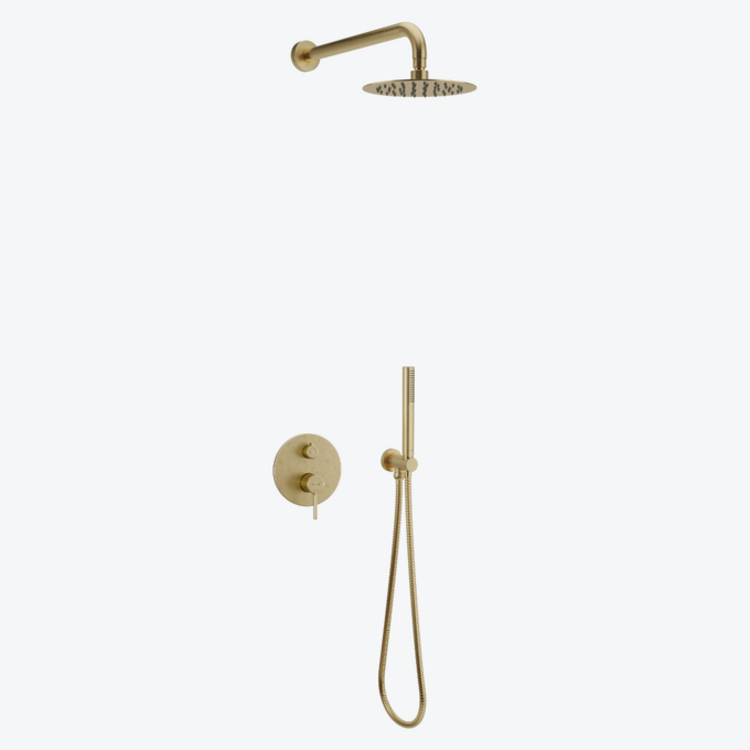 PI zestaw prysznicowo-wannowy podtynkowy 2 funkcyjny z deszczownicą 25 cm, złoty szczotkowany