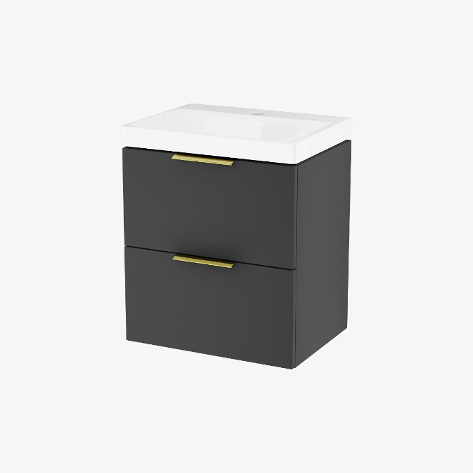 Blanko szafka 49 cm, czarny soft z umywalką z otworem na baterię, uchwyt złoty połysk