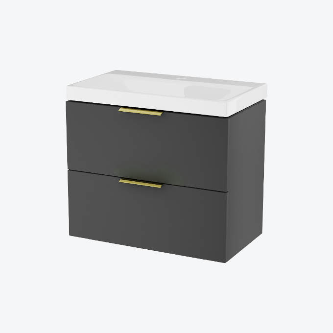 Blanko szafka 64 cm, czarny soft z umywalką z otworem na baterię, uchwyt złoty połysk