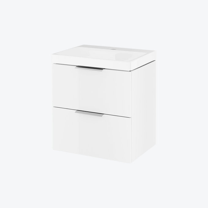 Blanko szafka 49 cm biały połysk z umywalką z otworem na baterię, uchwyt chrom