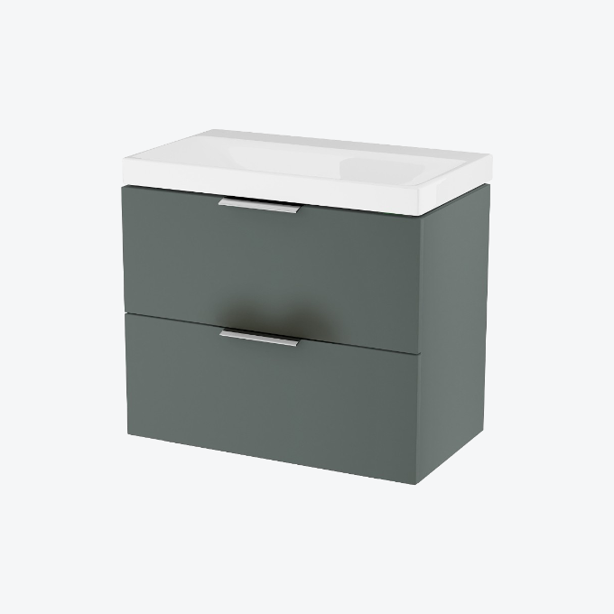 Blanko szafka 64 cm, szałwiowy mat z umywalką z otworem na baterię, uchwyt chrom