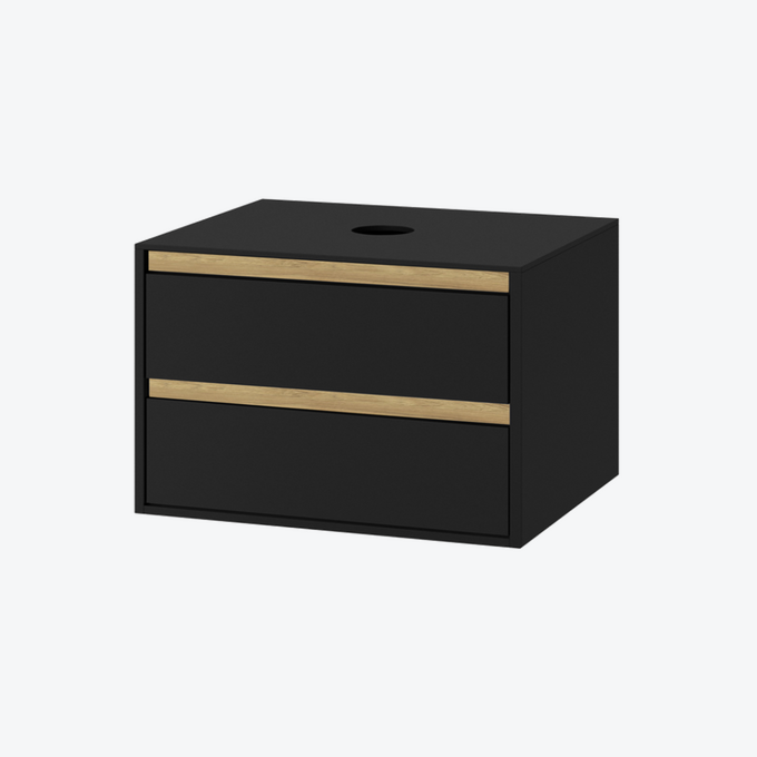 Tuto szafka wisząca 80 cm podumywalkowa z blatem, 2 szuflady, czarny mat/dąb