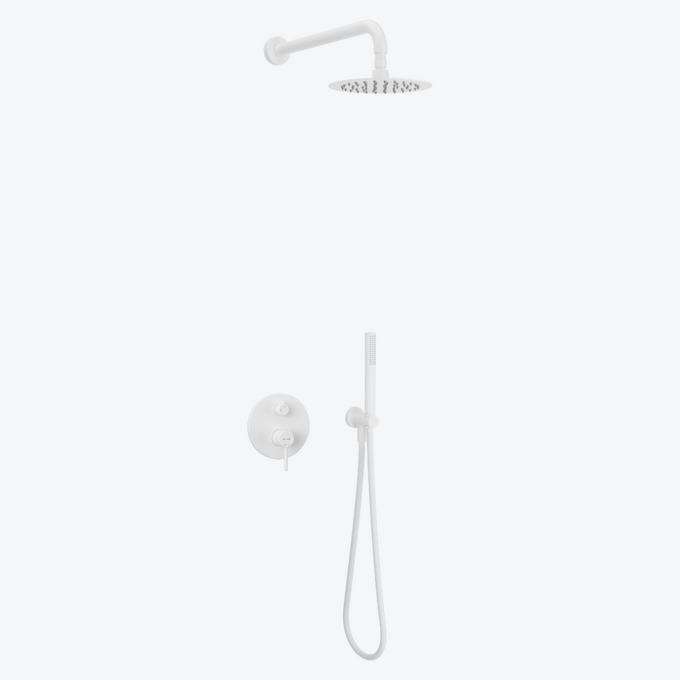 PI zestaw prysznicowo-wannowy podtynkowy 2 funkcyjny z deszczownicą 25 cm, biały mat