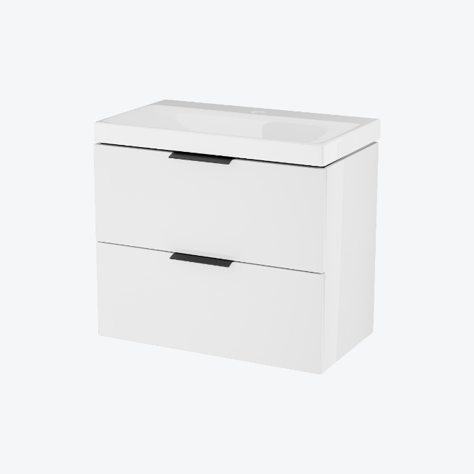 Blanko szafka 64 cm, biały połysk z umywalką z otworem na baterię, uchwyt czarny