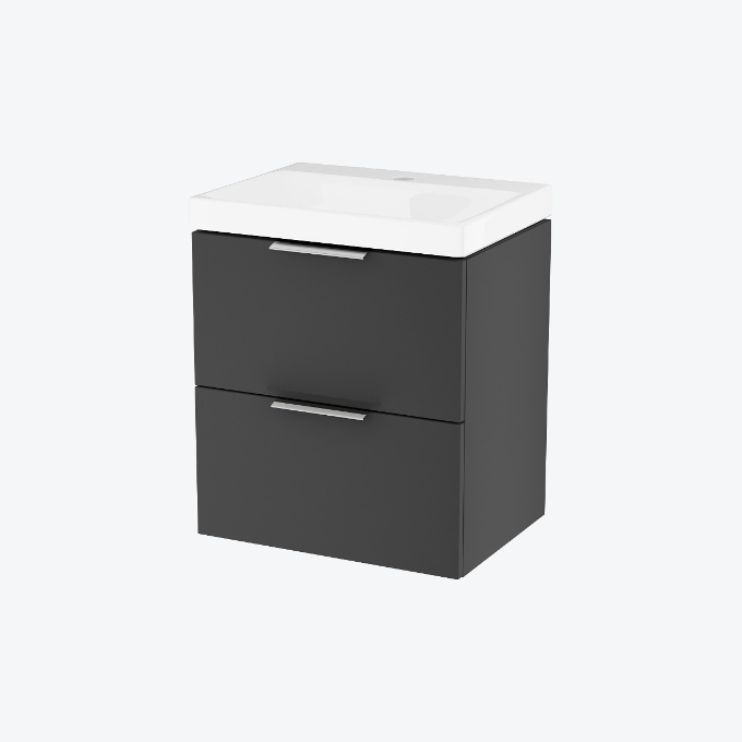 Blanko szafka 49 cm, czarny soft soft z umywalką z otworem na baterię, uchwyt chrom