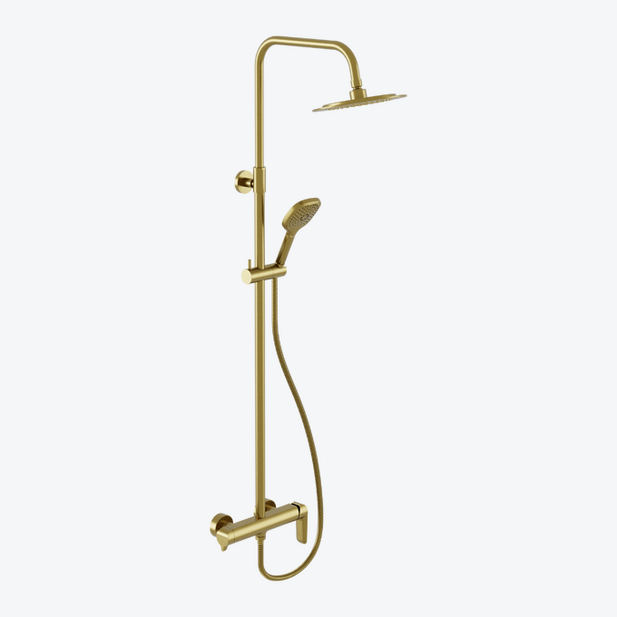 Clever 2.0 zestaw prysznicowy ścienny z deszczownicą 25 cm, złoty szczotkowany