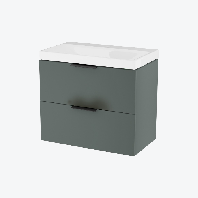 Blanko szafka 64 cm, szałwiowy mat z umywalką z otworem na baterię, uchwyt czarny