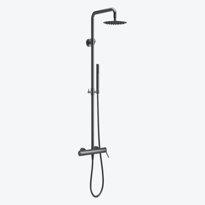 PI zestaw prysznicowy ścienny z deszczownicą 25 cm, grafit szczotkowany