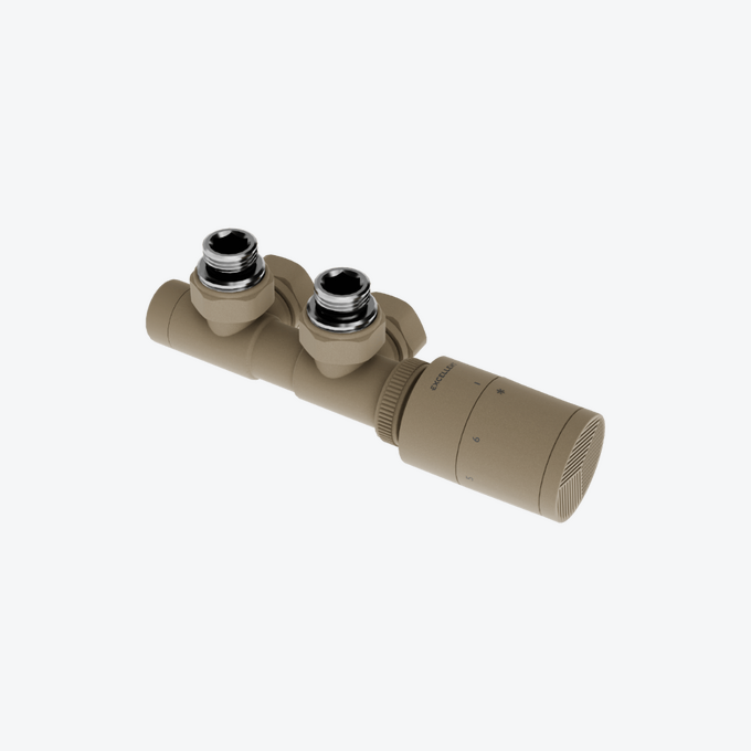 Caldo zestaw zintegrowany z głowicą termostatyczną, prawy, cappuccino