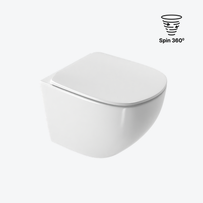 Luqa miska WC 48 cm wisząca bezrantowa, z system spłukiwania Spin 360, z deską wolnoopadającą, biały połysk