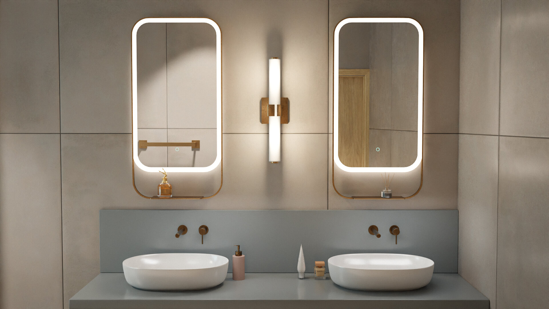 Mila Light lustro łazienkowe 100x50 cm z półką, oświetlenie LED mata grzewcza, miedziany szczotkowany