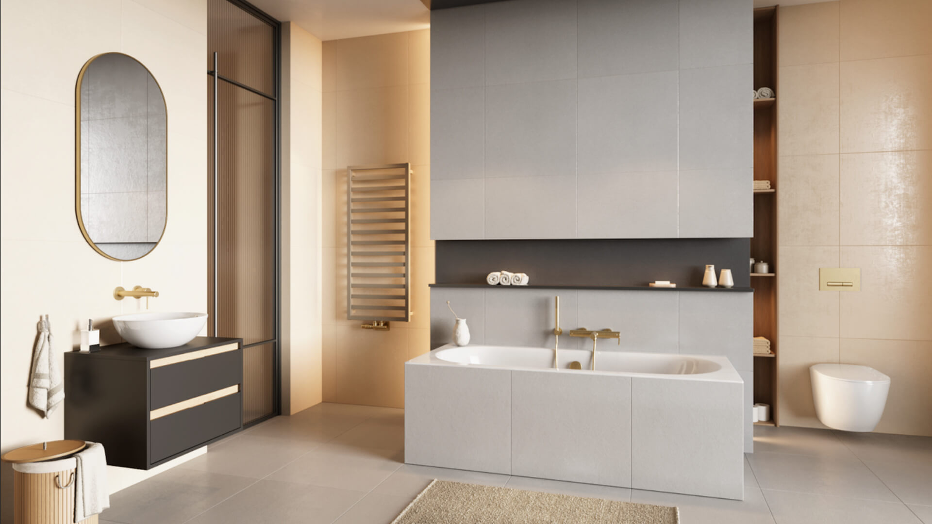 Revia lustro łazienkowe 100x50cm owalne, złoty szczotkowany