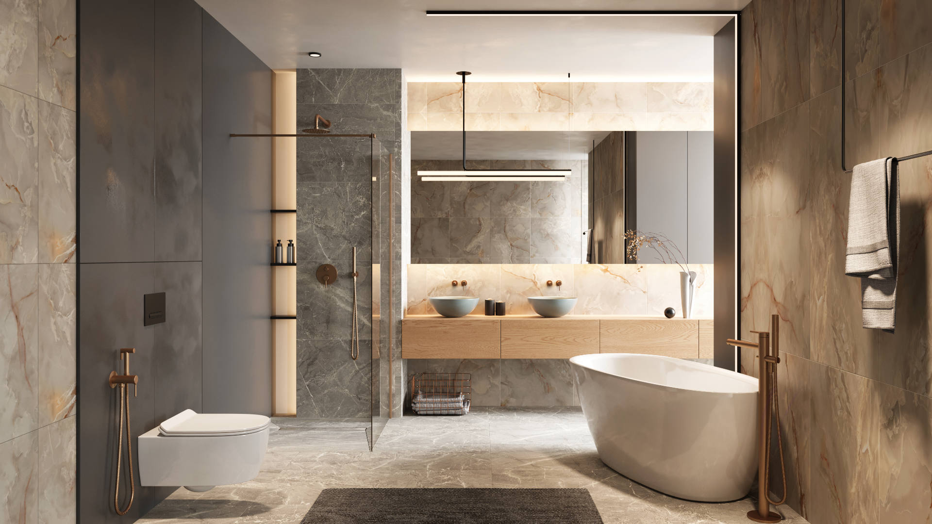 PI bateria umywalkowa podtynkowa komplet , miedziany szczotkowany