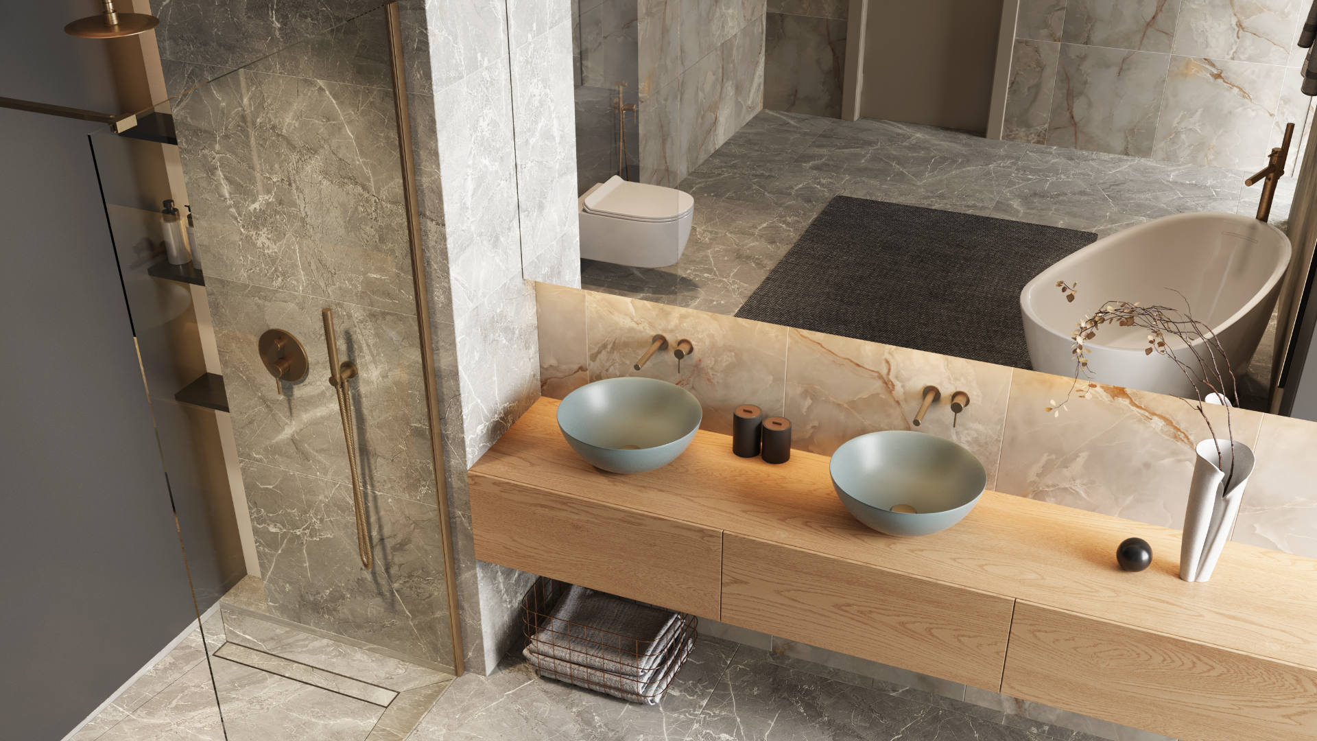 PI bateria prysznicowo-wannowa podtynkowa 2 funkcyjna, miedziany szczotkowany