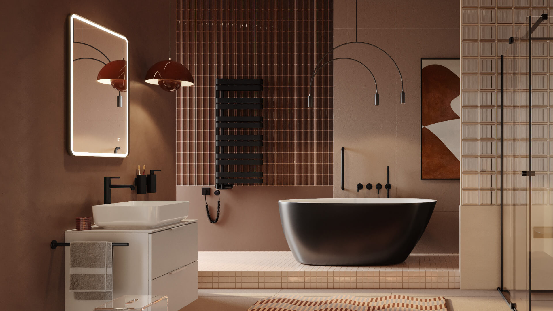 Corido lustro łazienkowe 80x60 cm prostokątne LED mata grzewcza, czarny mat