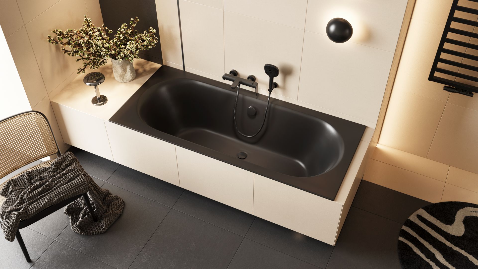 Oceana Slim wanna prostokątna 180X80 cm czarny mat