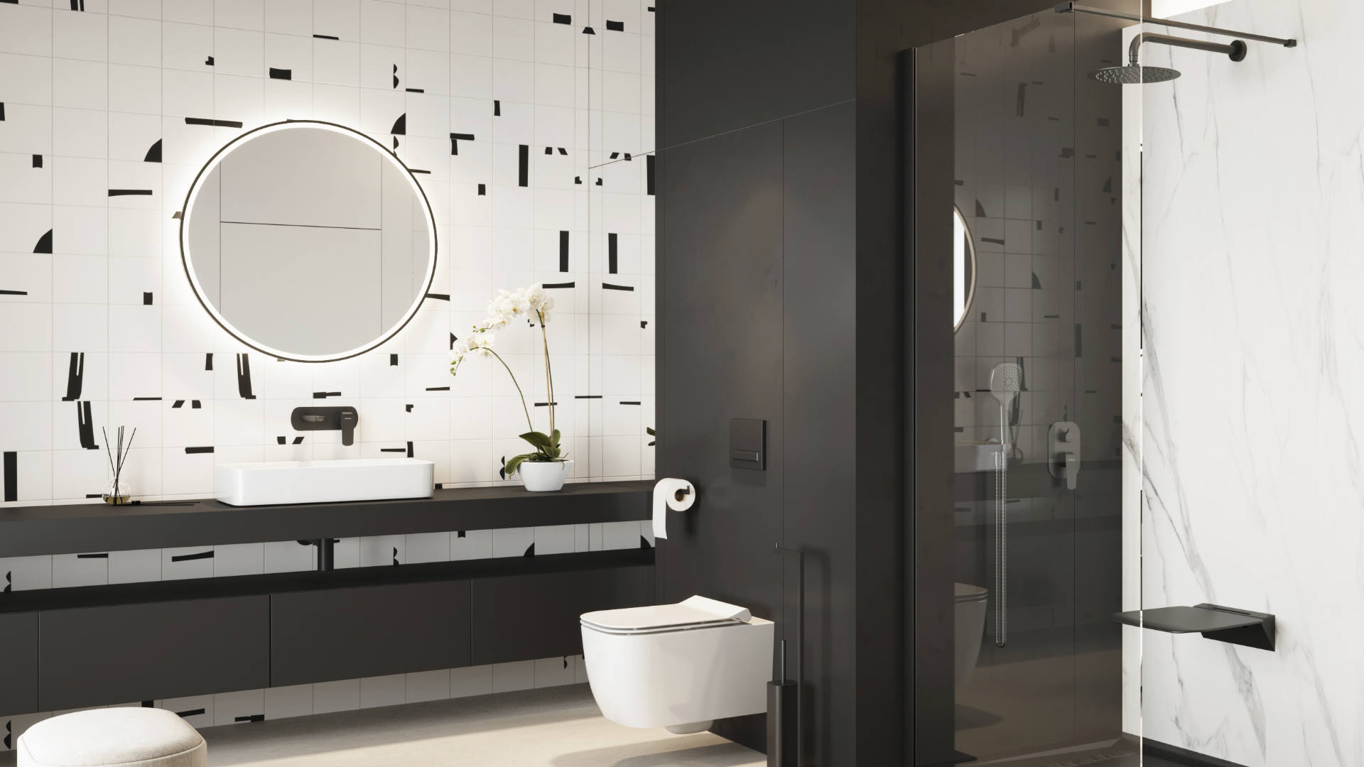 Corido lustro łazienkowe 100 cm okrągłe oświetlenie LED mata grzewcza, czarny mat