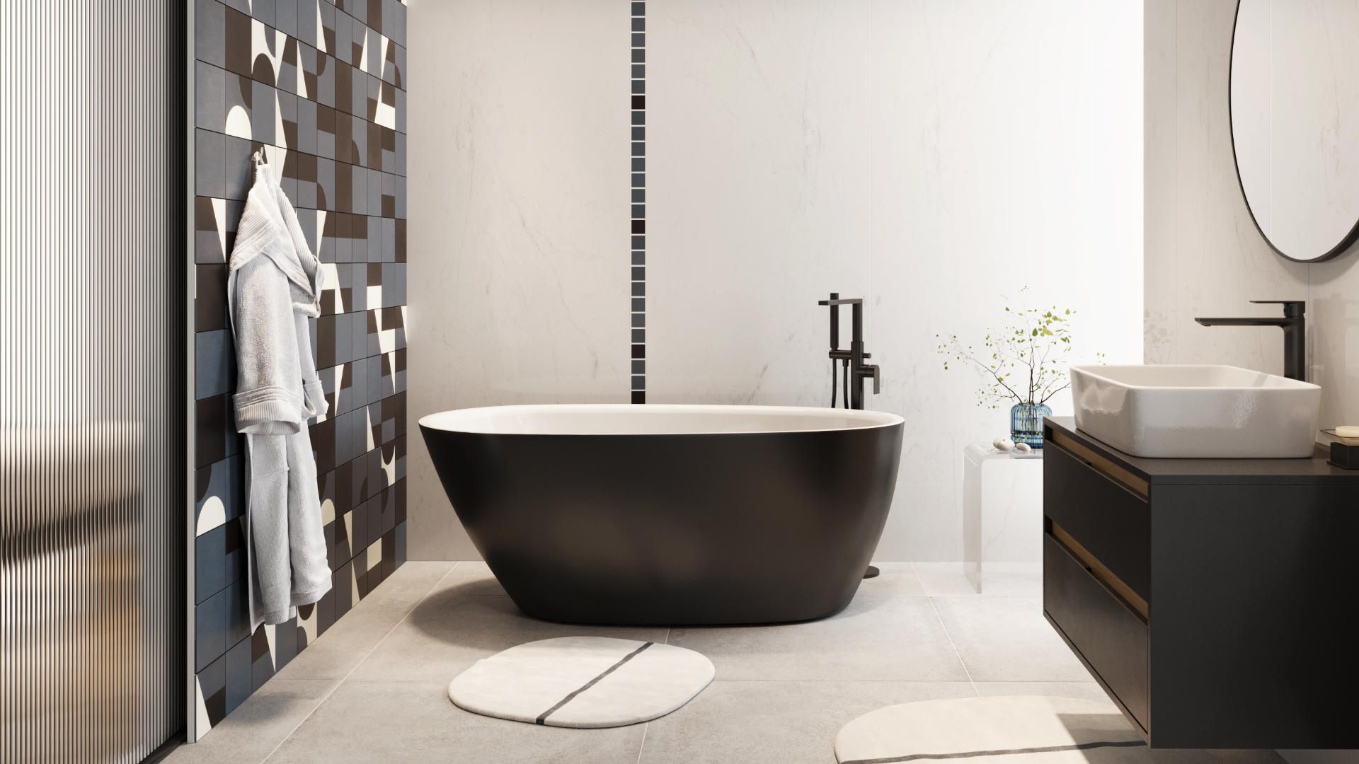 Olia 2.0 Wanna wolnostojąca 160 x 75 biały połysk/czarny mat