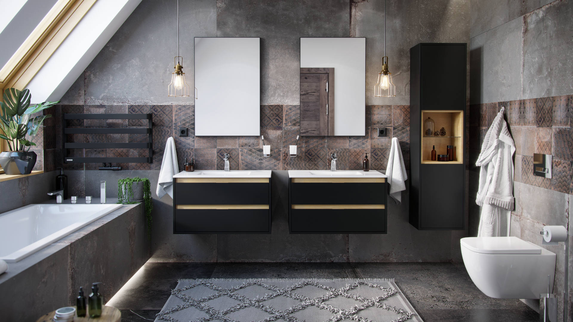 Kuadro lustro łazienkowe 80x60 cm prostokątne, czarny mat