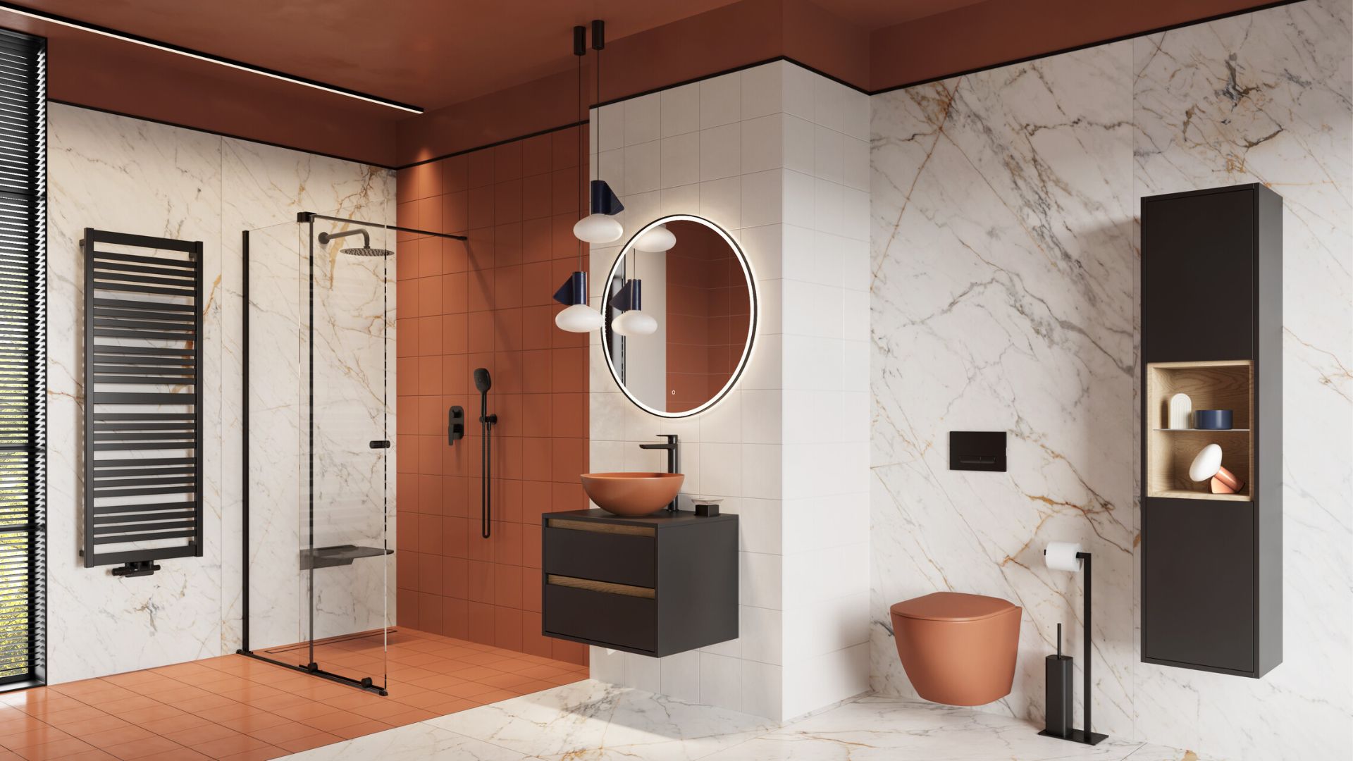 Luqa miska WC 48 cm wisząca bezrantowa, z system spłukiwania Spin 360, z deską wolnoopadającą, terracotta