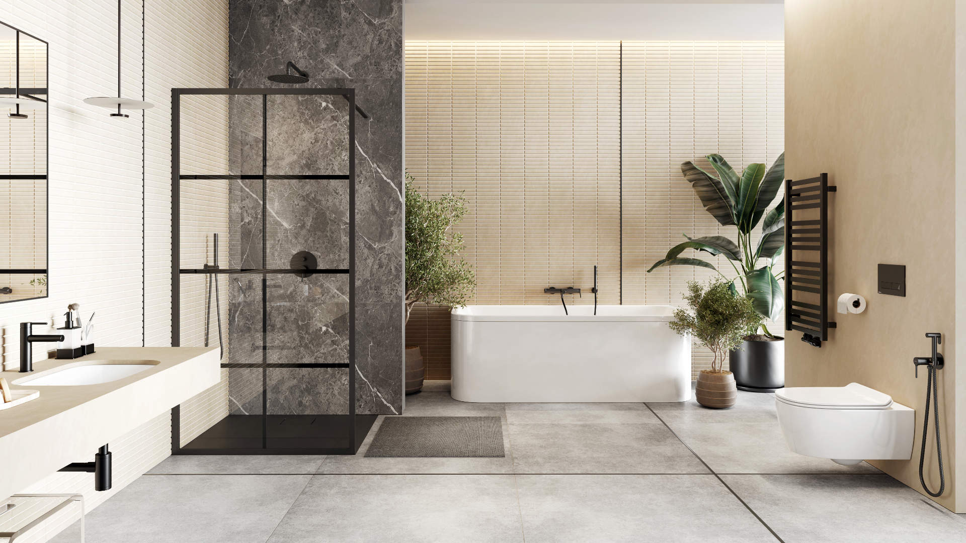 PI bateria prysznicowo-wannowa podtynkowa 3 funkcyjna, czarny mat wizka