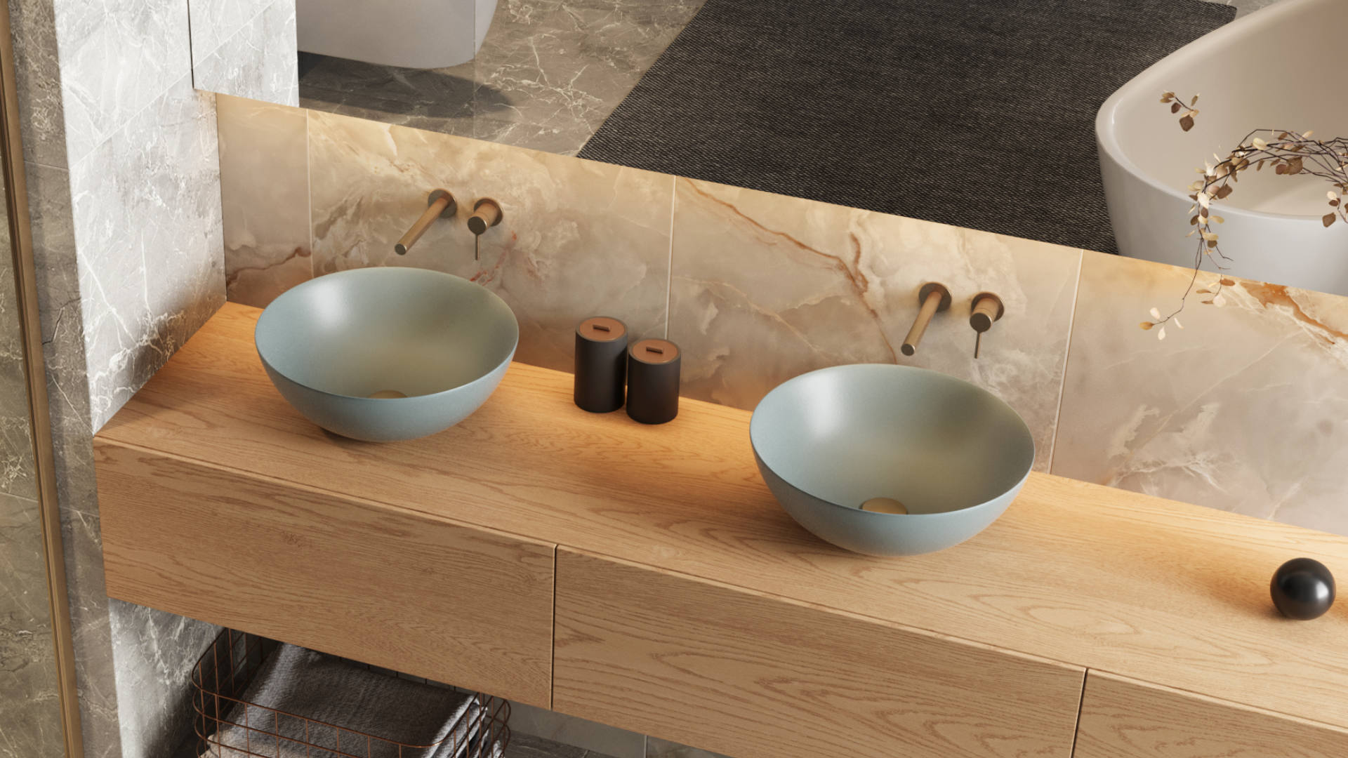 PI bateria umywalkowa podtynkowa komplet , miedziany szczotkowany