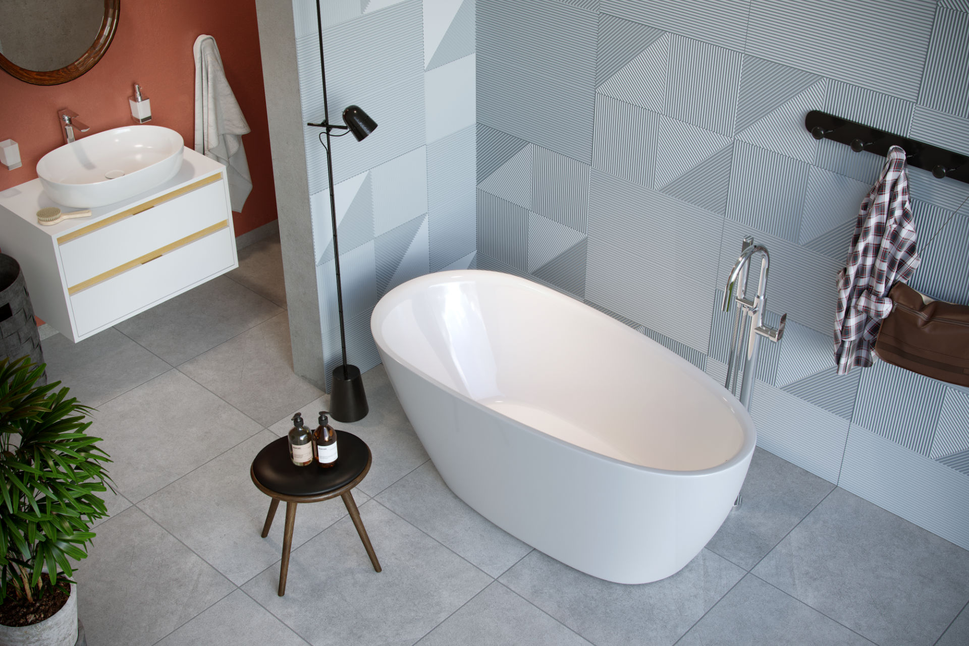 Olia 2.0 Wanna wolnostojąca 160 x 75 biały połysk/szary mat