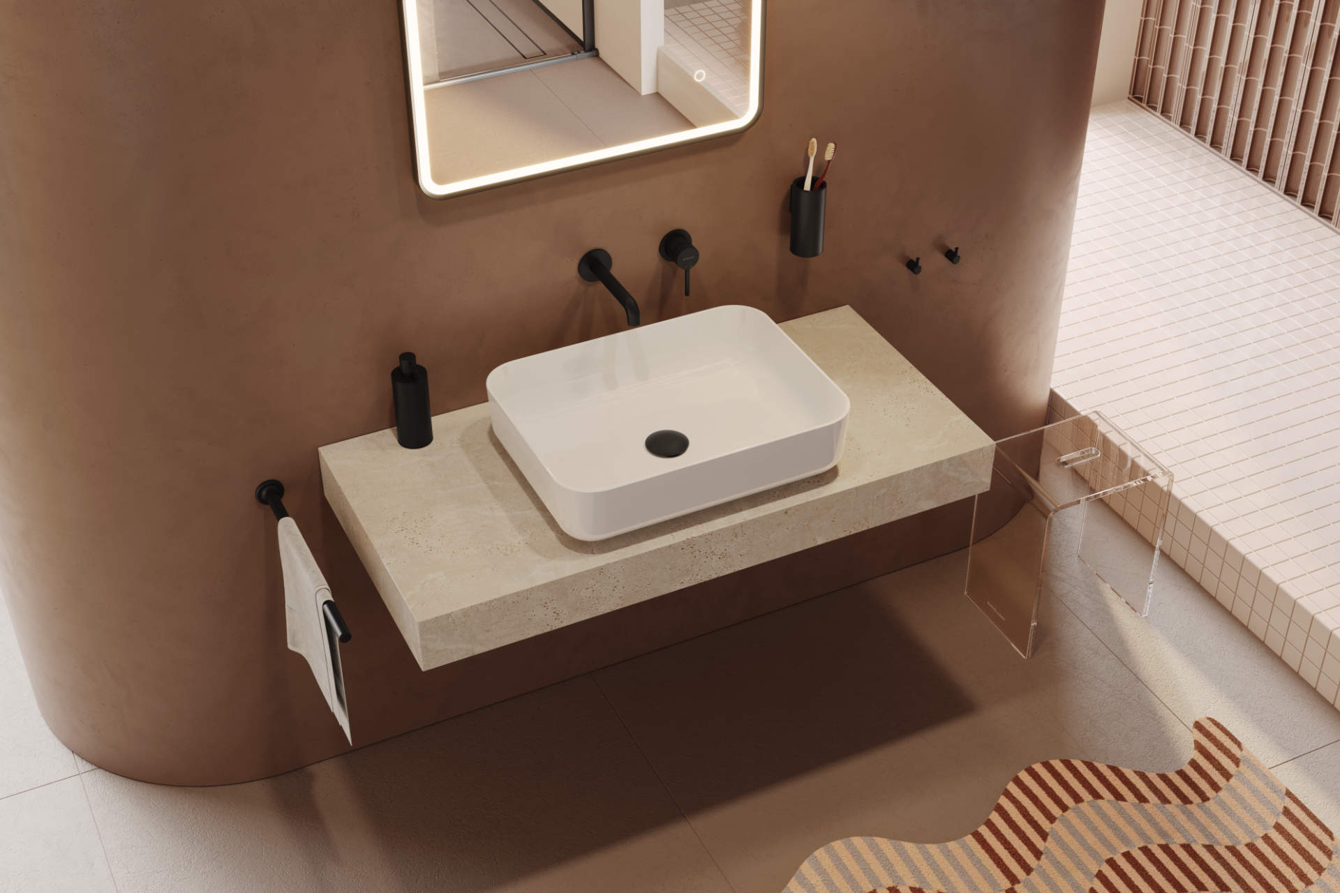 Cori 2.0 umywalka nablatowa 50x38 cm prostokątna, biały połysk