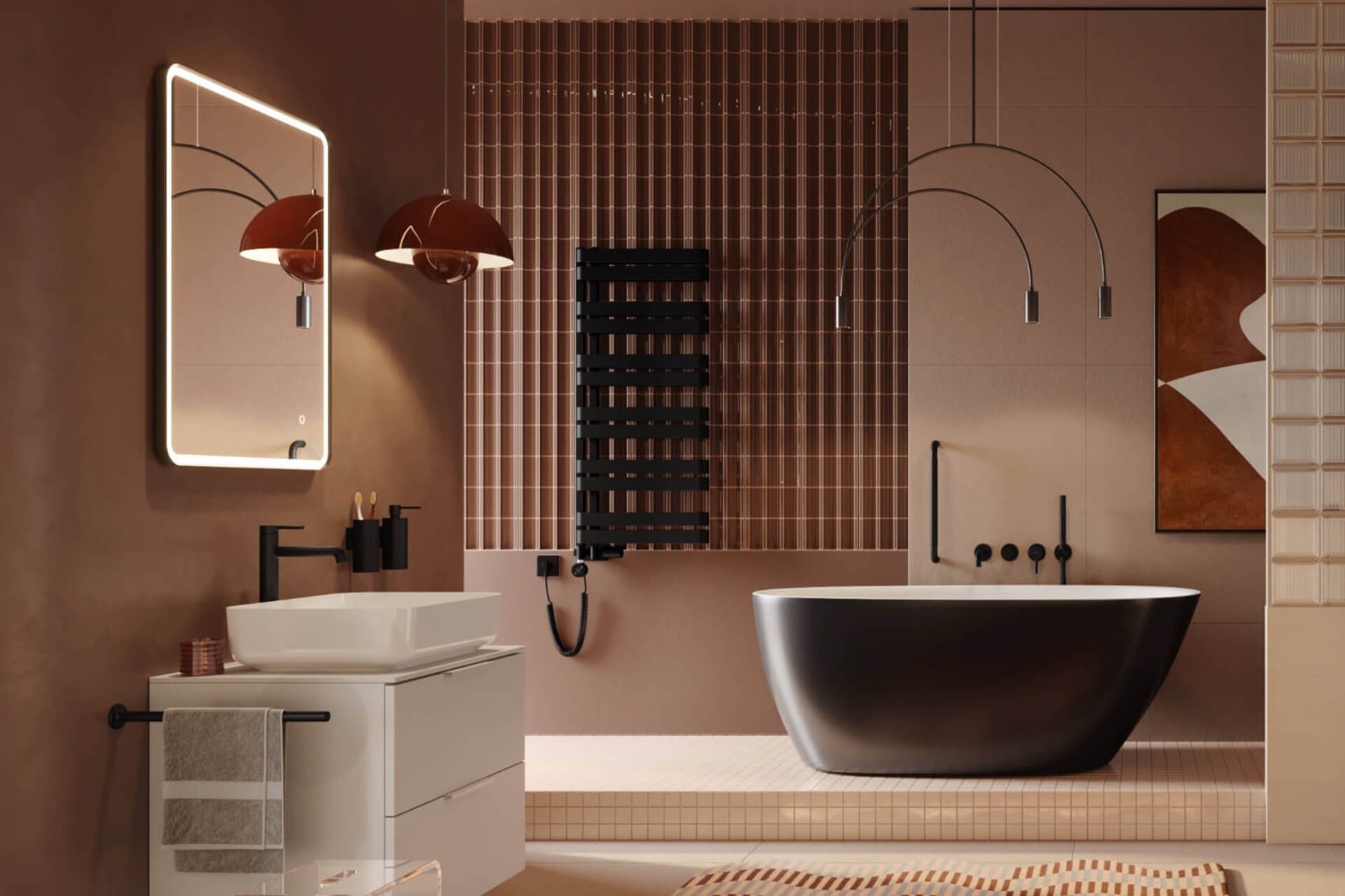 Corido lustro łazienkowe 80x60 cm prostokątne, oświetlenie LED mata grzewcza, miedziany szczotkowany