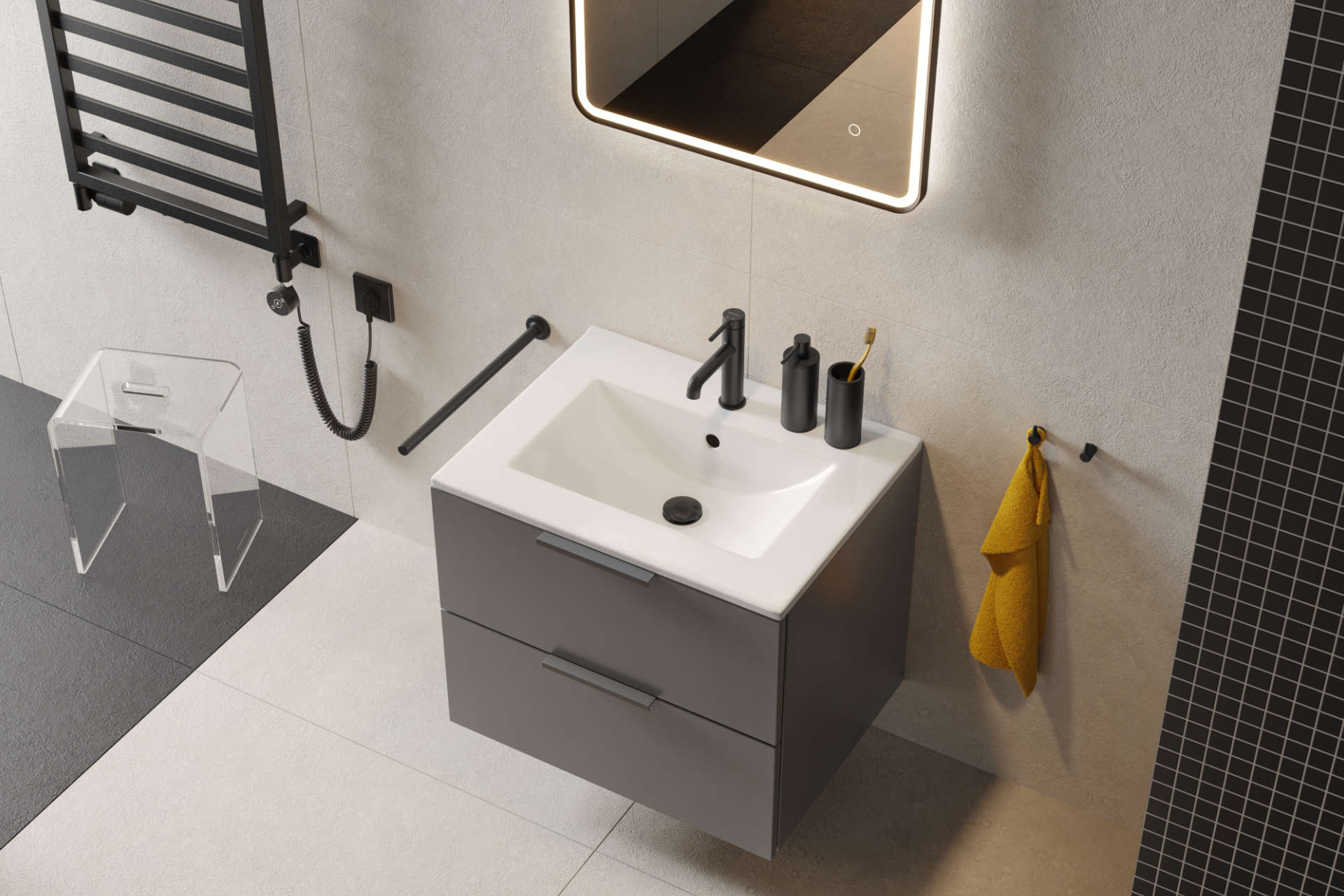 Delta PI bateria umywalkowa stojąca, grafit szczotkowany