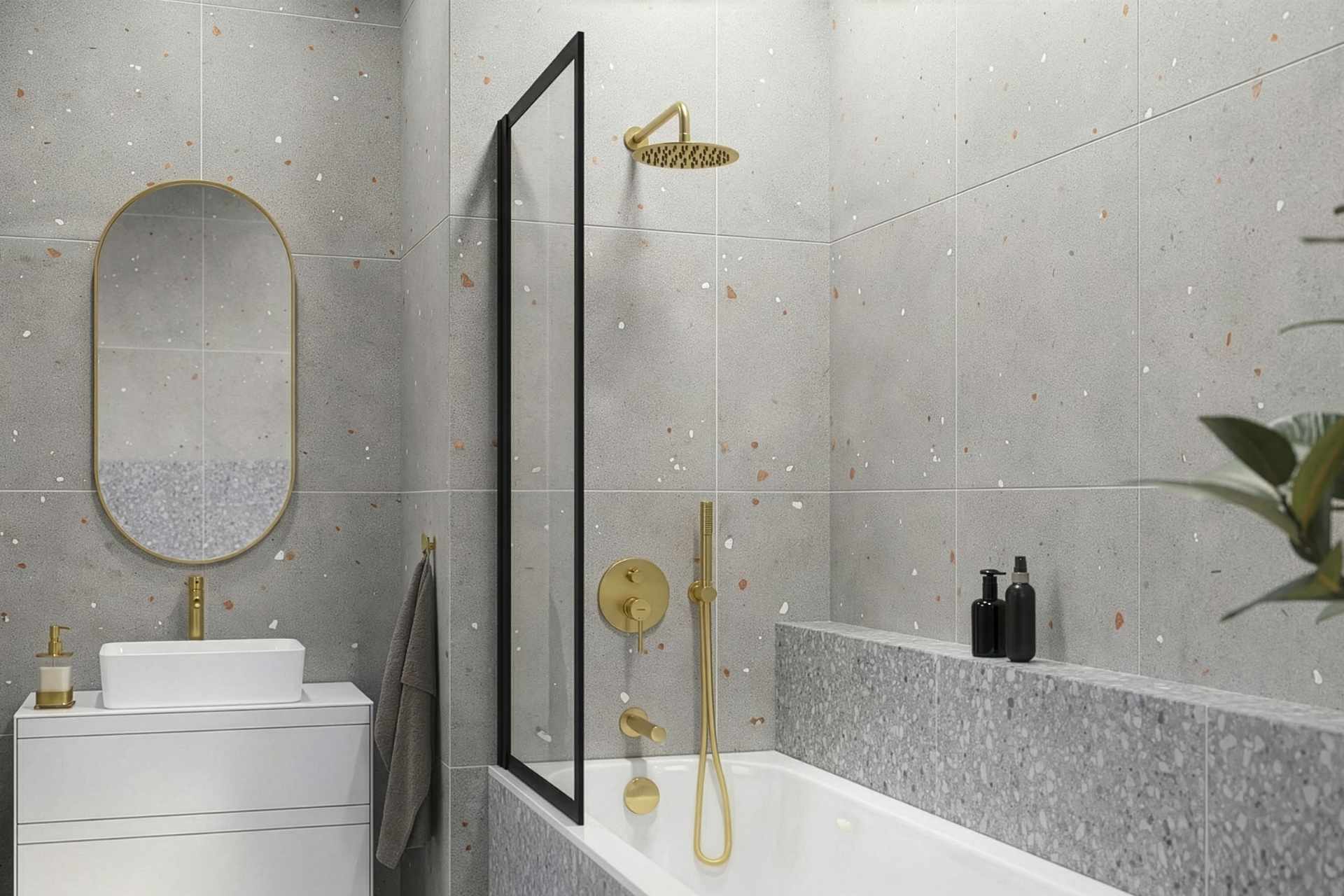 PI zestaw prysznicowo-wannowy podtynkowy 3 funkcyjny, z deszczownicą 25 cm, złoty szczotkowany