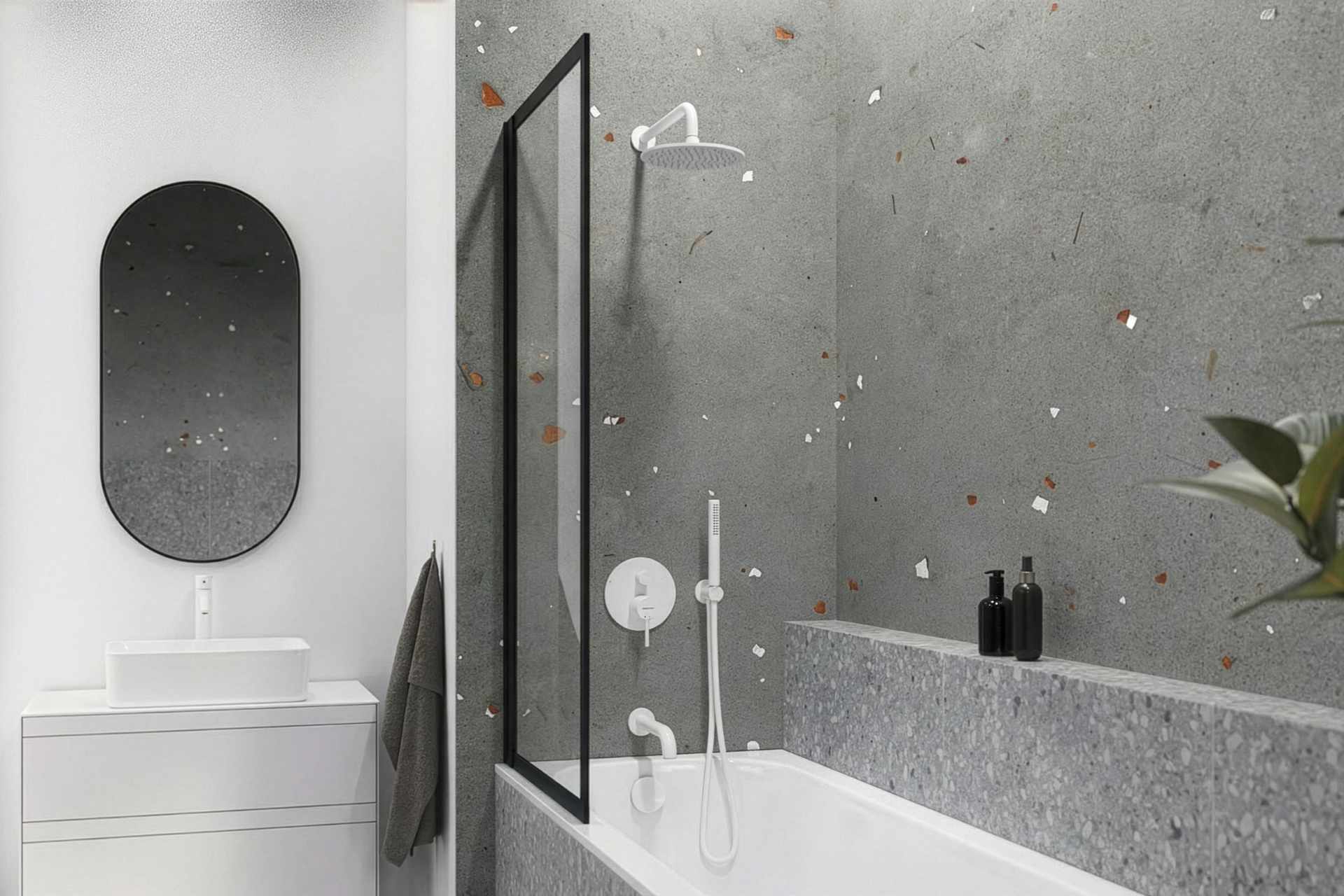 PI zestaw prysznicowo-wannowy podtynkowy 3 funkcyjny, z deszczownicą 25 cm, biały mat