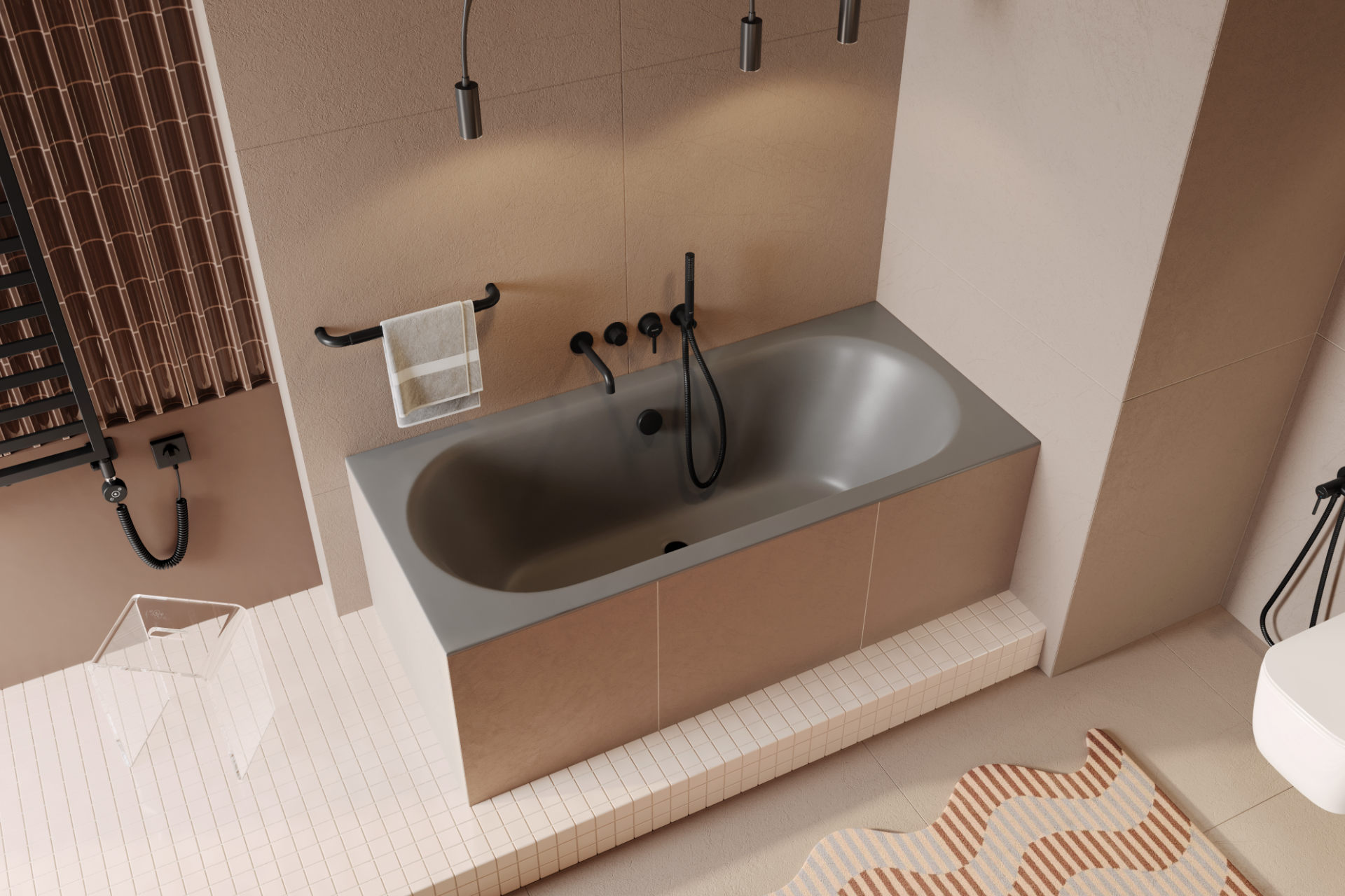 PI Bathtub and shower mixer for concealed installation, matte black