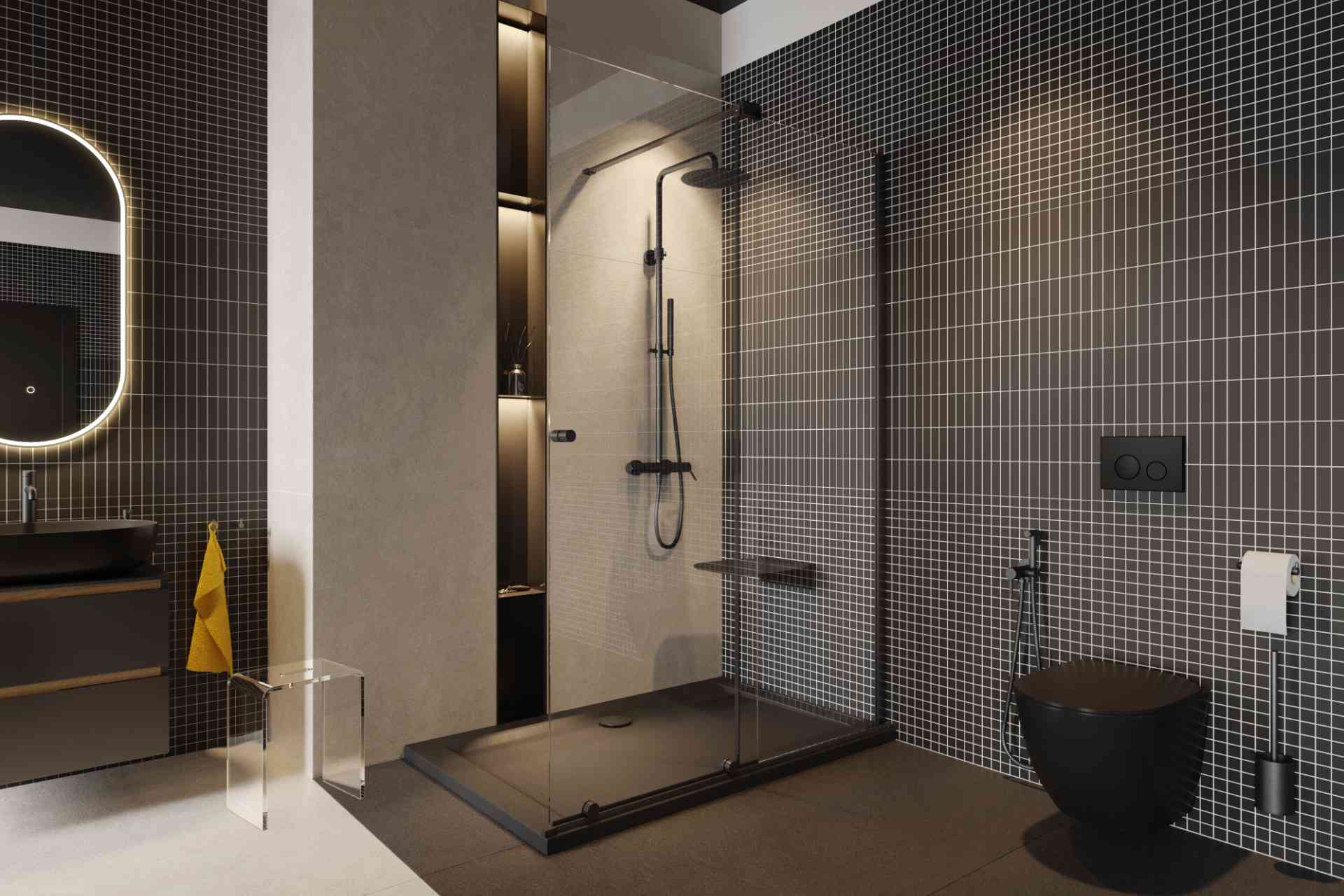 PI zestaw prysznicowy ścienny z deszczownicą grafit szczotkowany