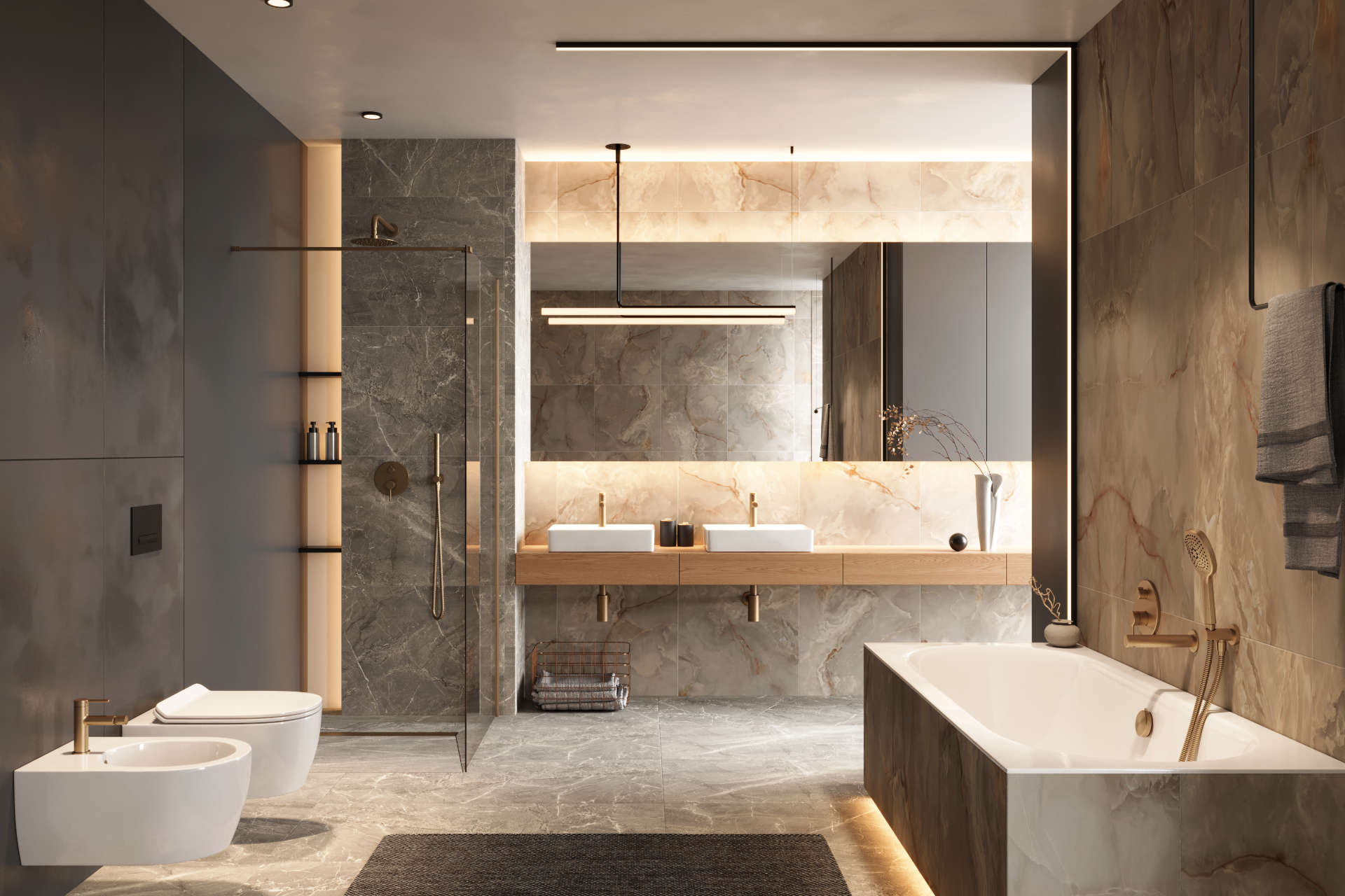 Głowica prysznicowa 25 cm okrągła slim, miedziany szczotkowany