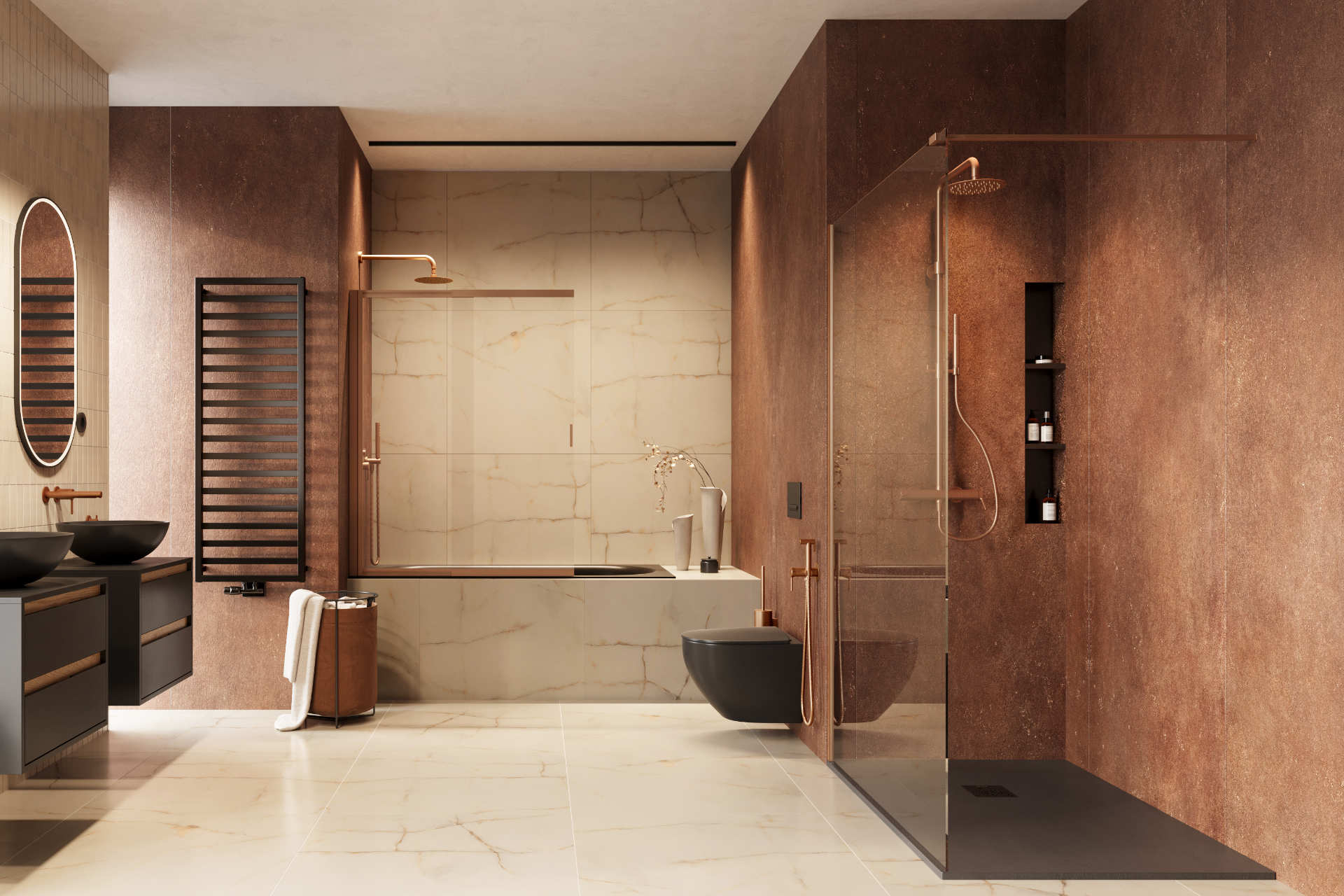 PI zestaw prysznicowy ścienny z deszczownicą 25 cm, miedziany szczotkowany