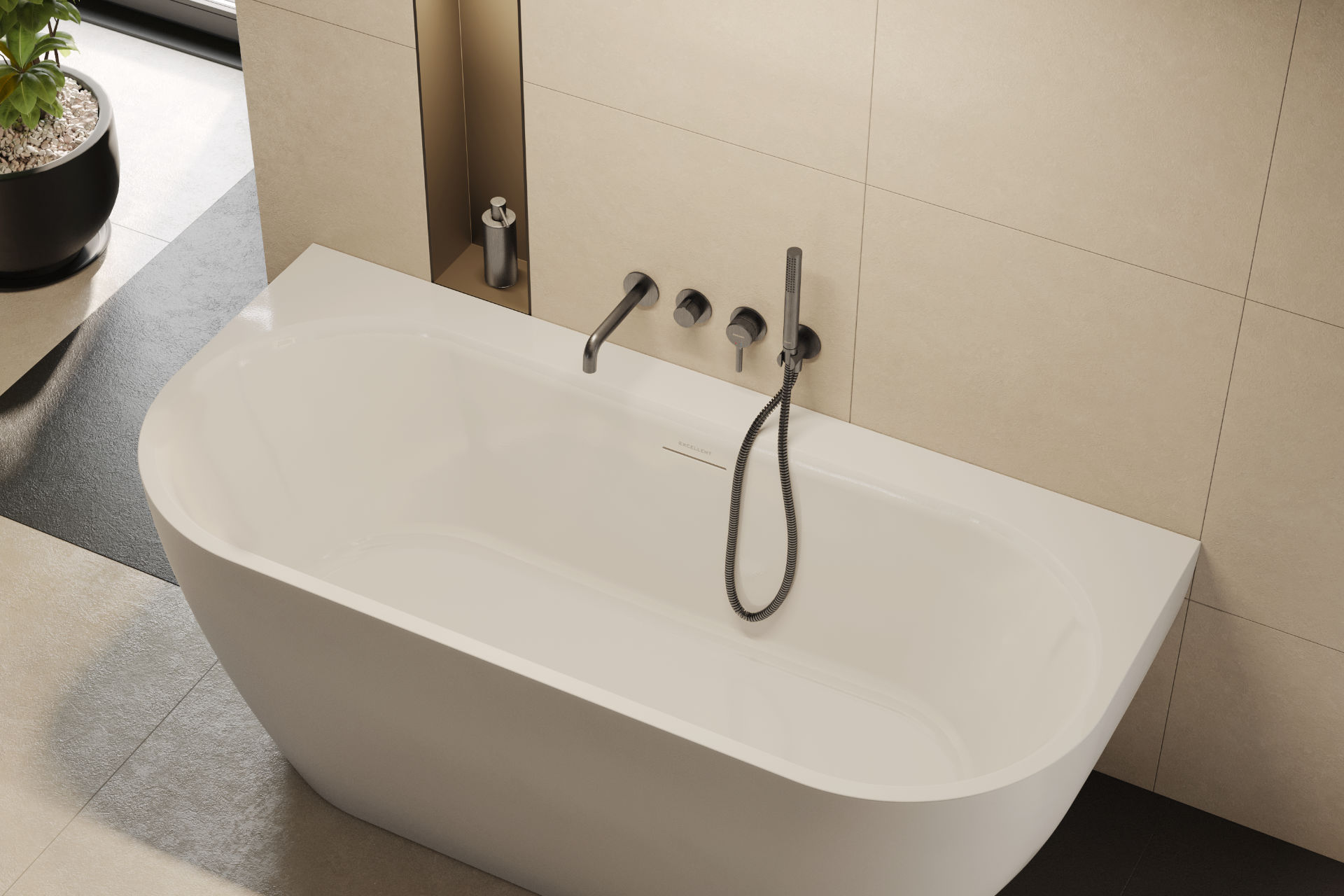 PI Uchwyt na słuchawke prysznicową podtynkowy, grafit szczotkowany, do zestawu z baterią AREX.1240