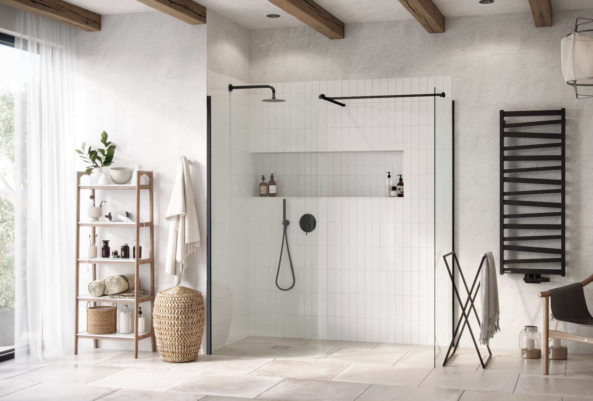 Vidoq walk-in ścianka prysznicowa prosta 110x200 cm, powłoka Clean Control, czarny mat