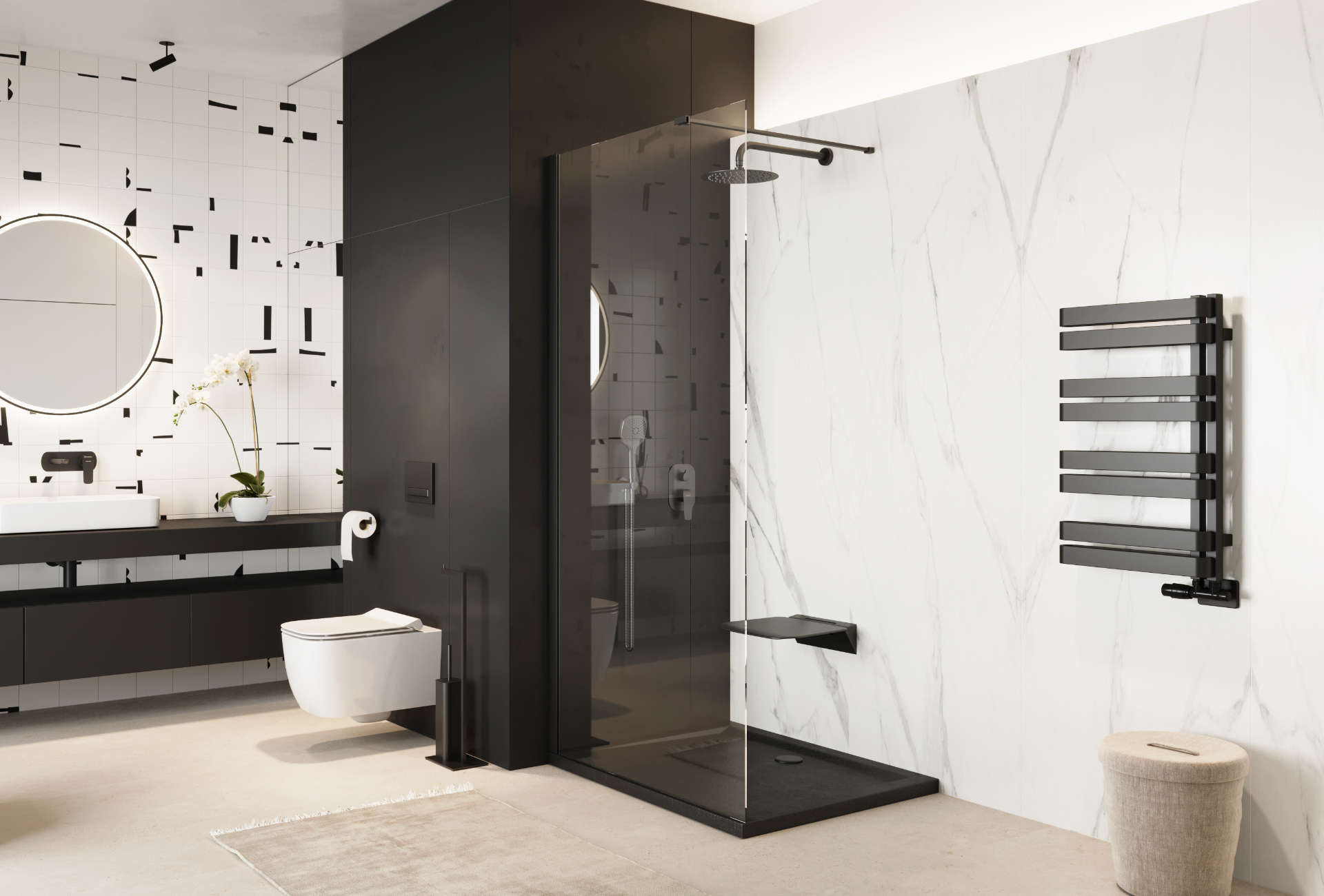 Vidoq walk-in ścianka prysznicowa prosta 110x200 cm, powłoka Clean Control, czarny mat
