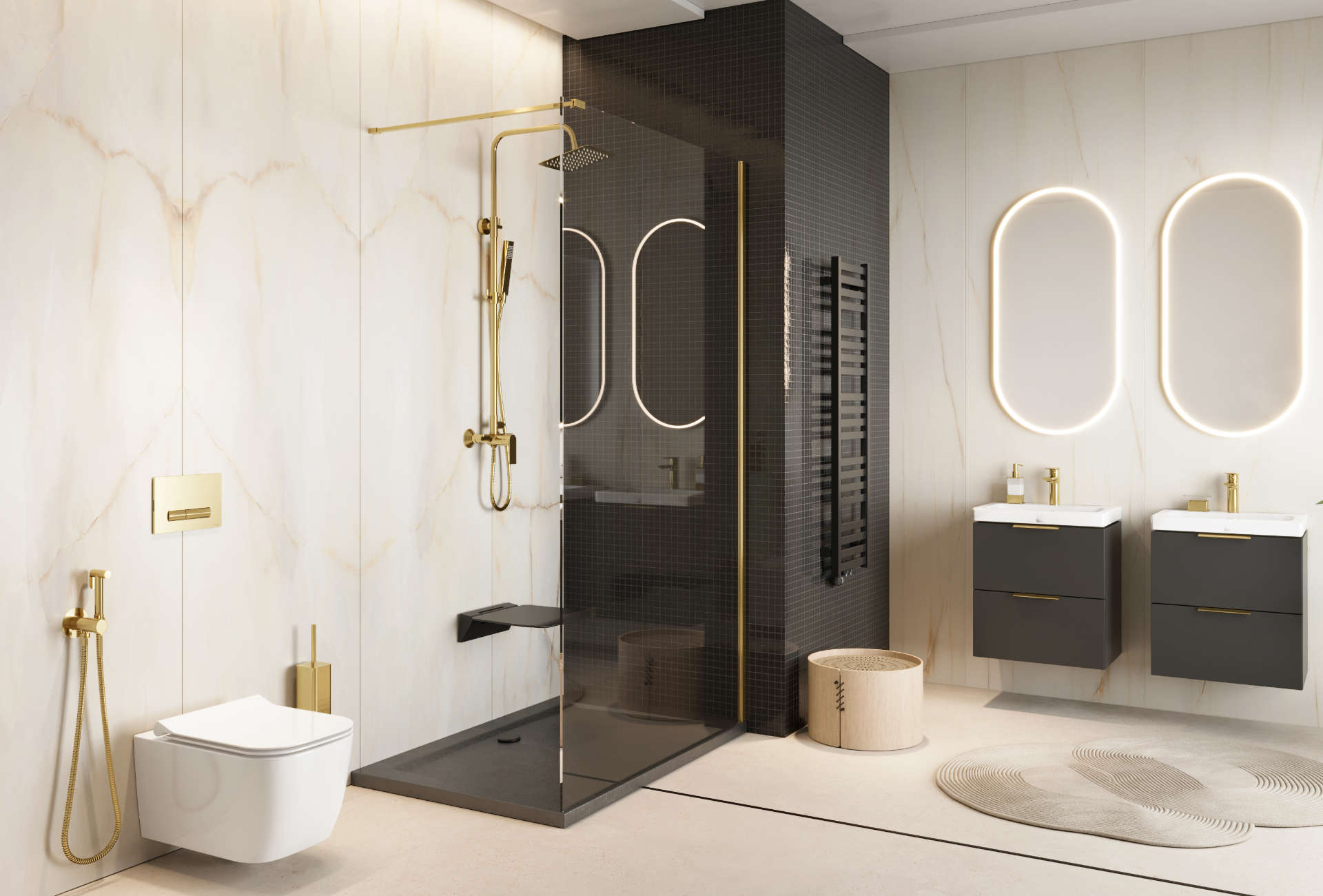 Vidoq walk-in ścianka prysznicowa prosta 110x200 cm, powłoka Clean Control, złoty połysk