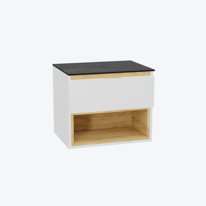 Tuto 2.0 szafka wisząca 60 cm 1 szuflada front gładki niski, blat mamur, biały/biały