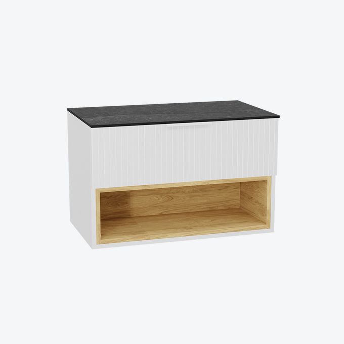 Tuto 2.0 szafka wisząca 80 cm 1 szuflada front ryflowany, blat marmur, biały/biały